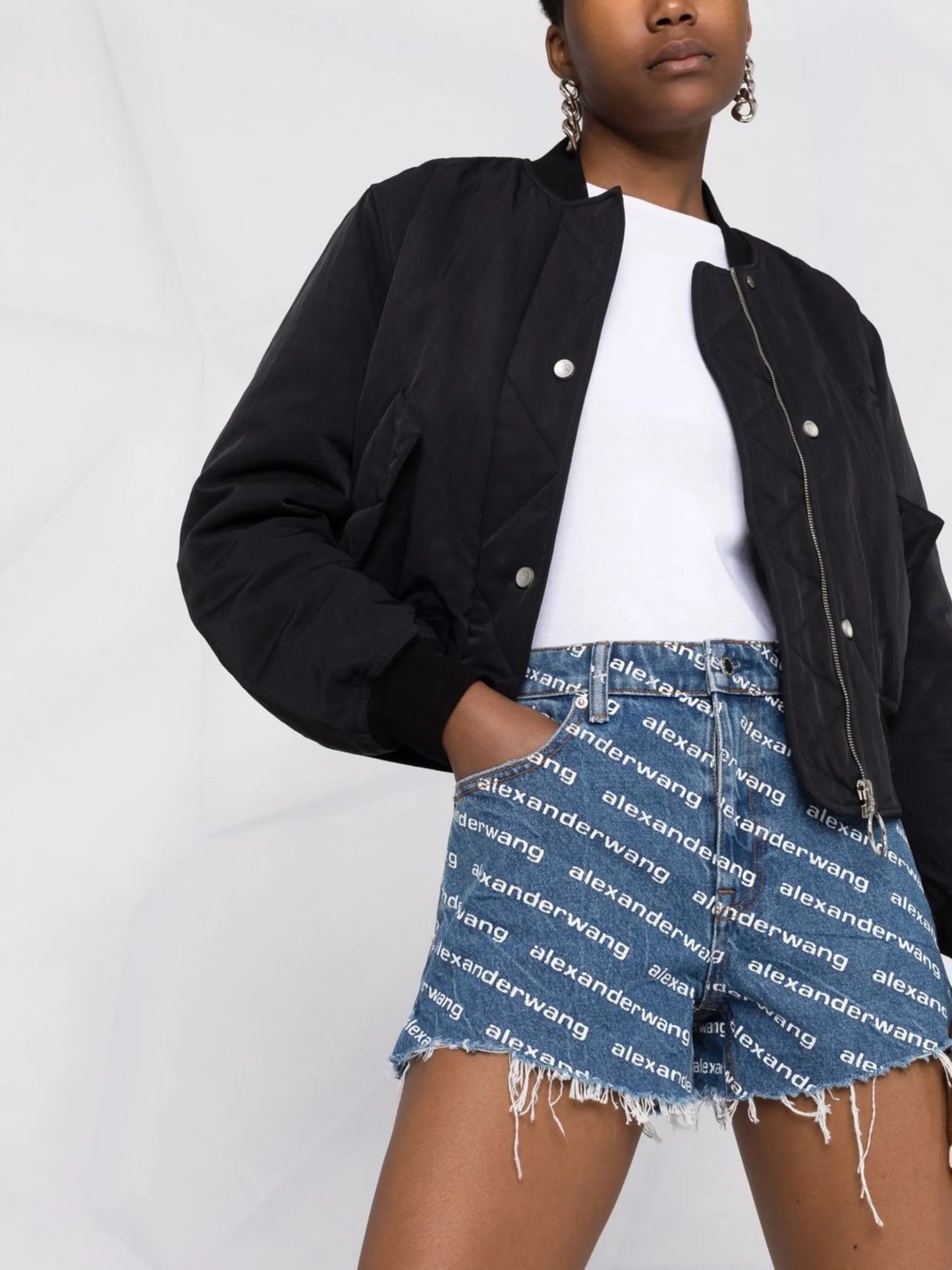 logo-print denim shorts