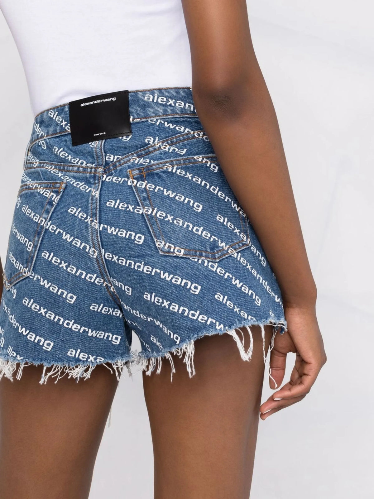 logo-print denim shorts