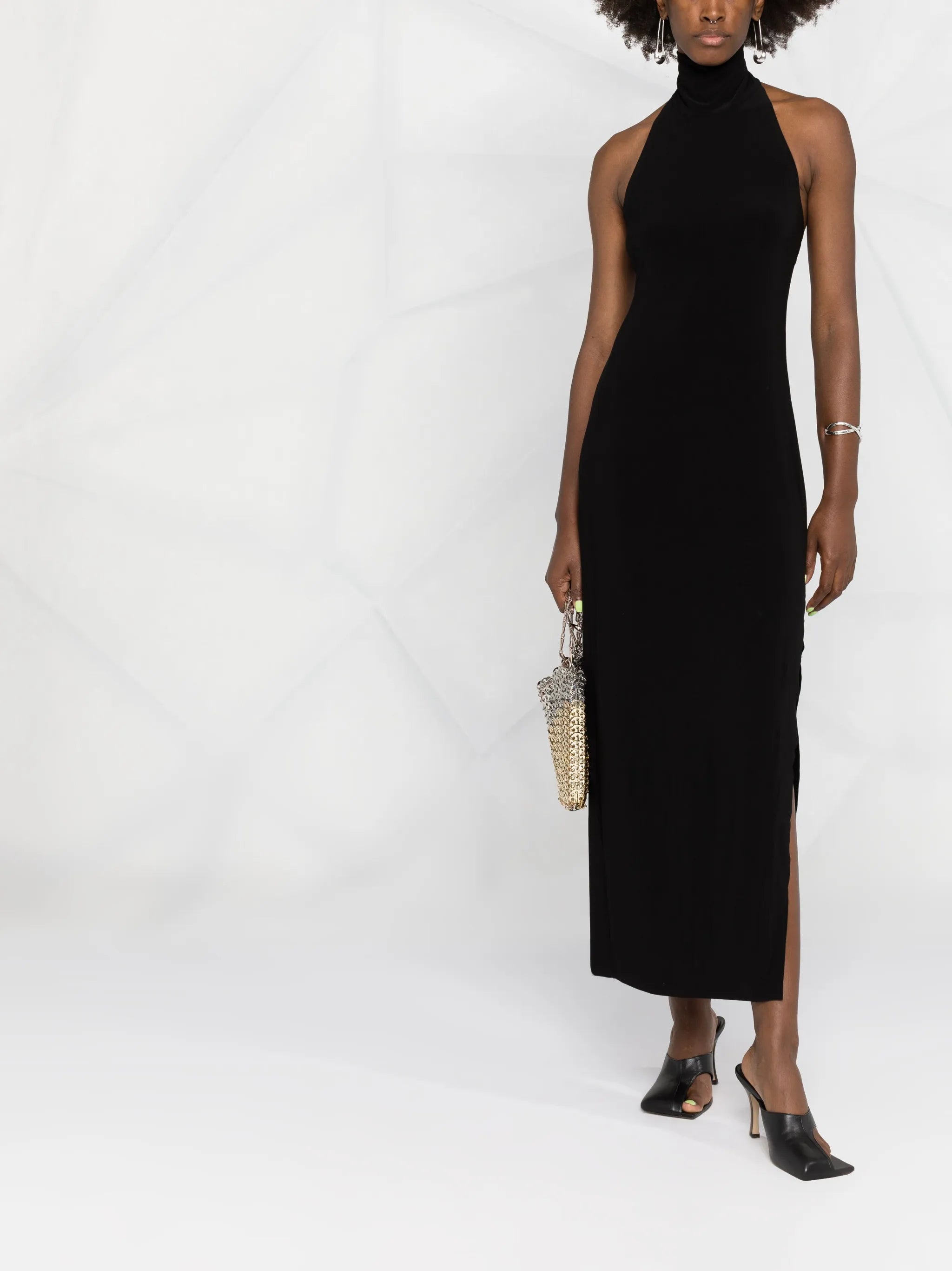 Halter turtle side slit gown