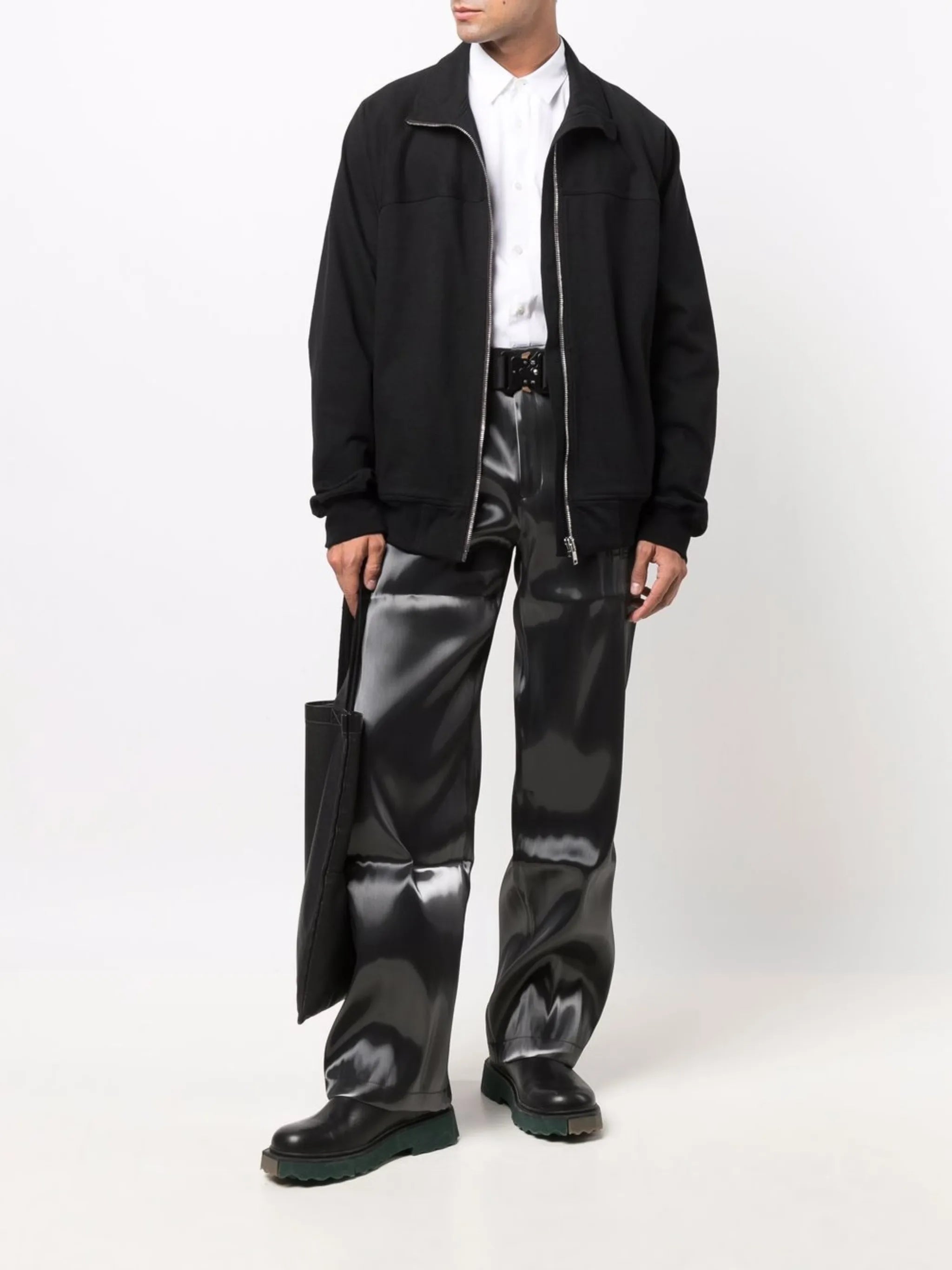 metallic-effect straight-leg trousers
