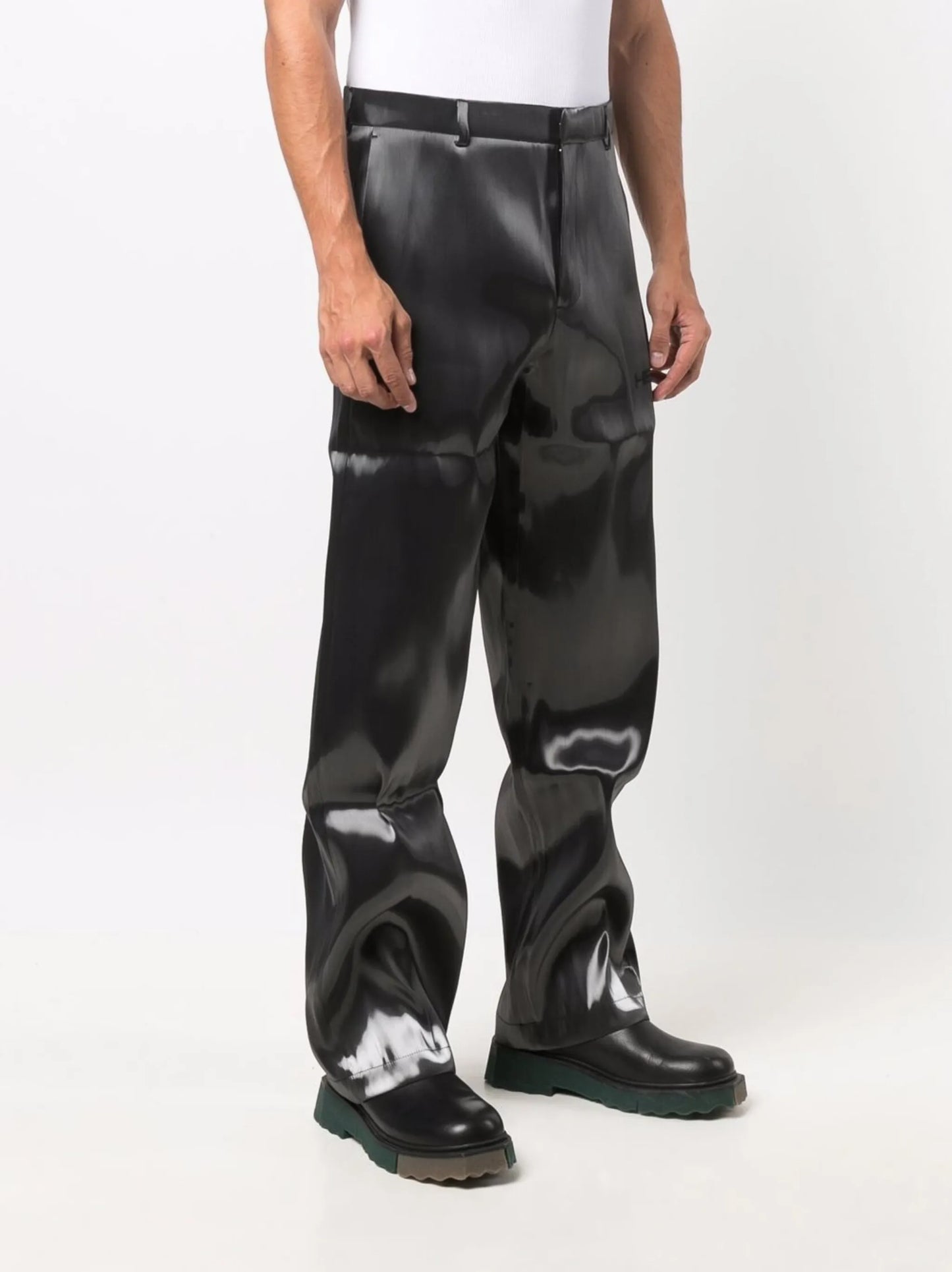 metallic-effect straight-leg trousers