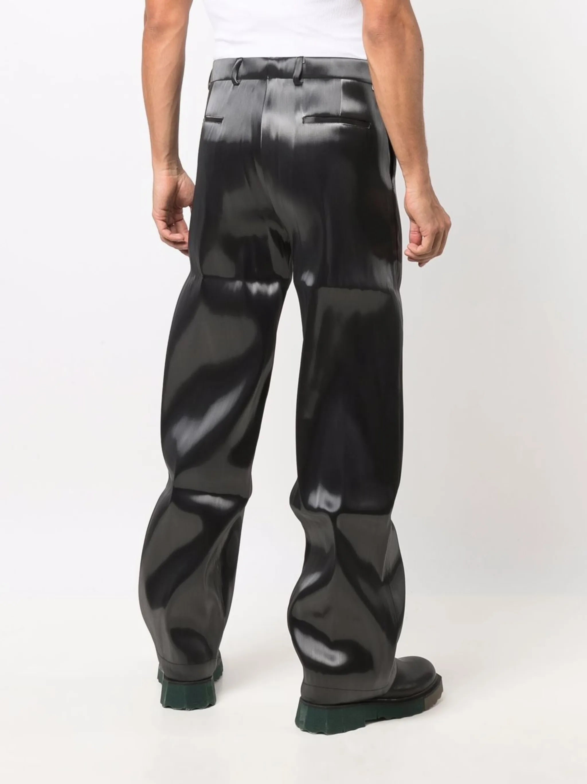 metallic-effect straight-leg trousers