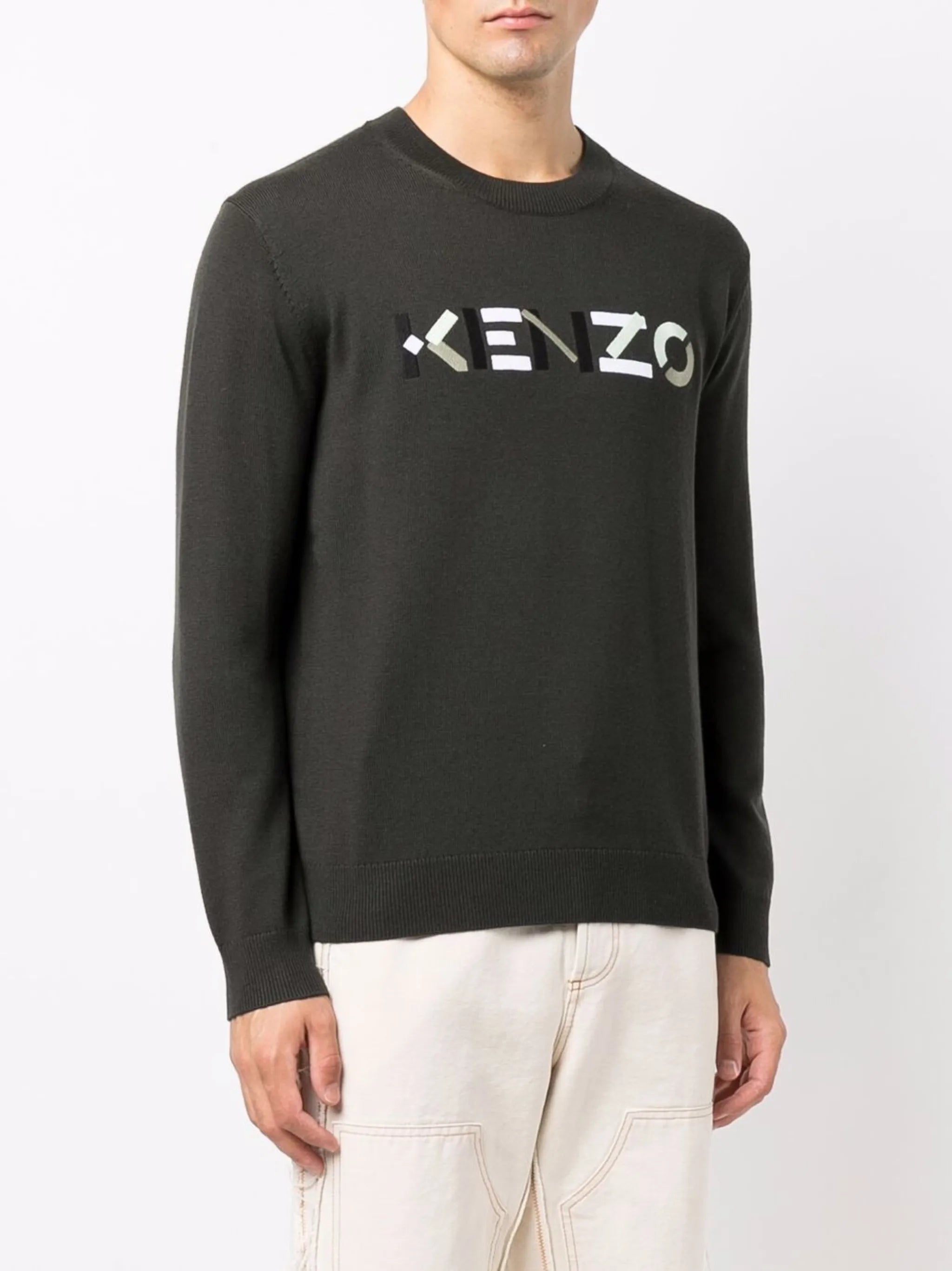 logo-print wool jumper