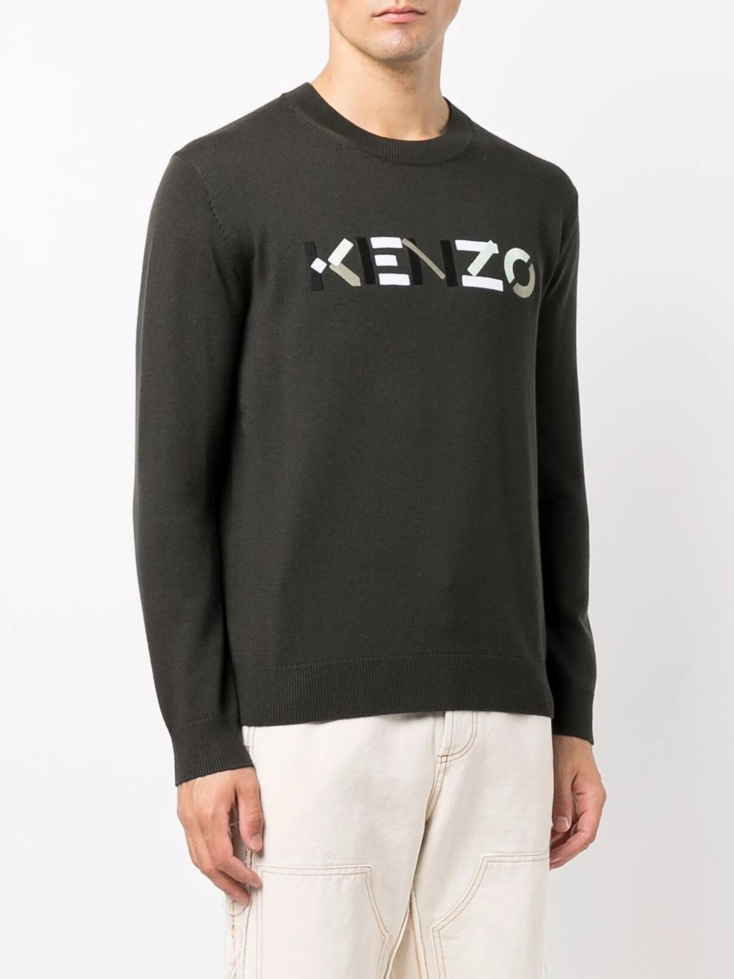 logo-print wool jumper