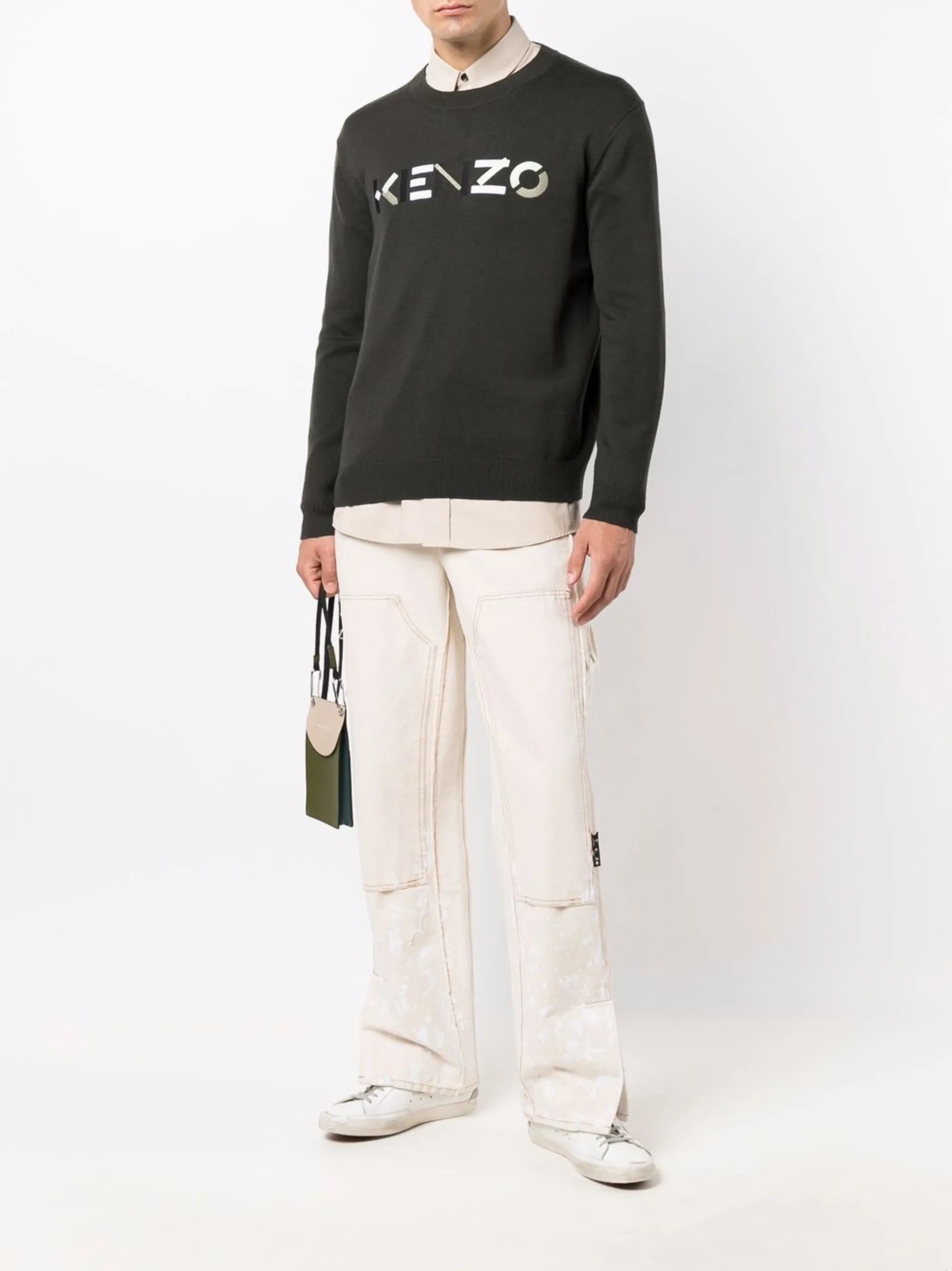 logo-print wool jumper