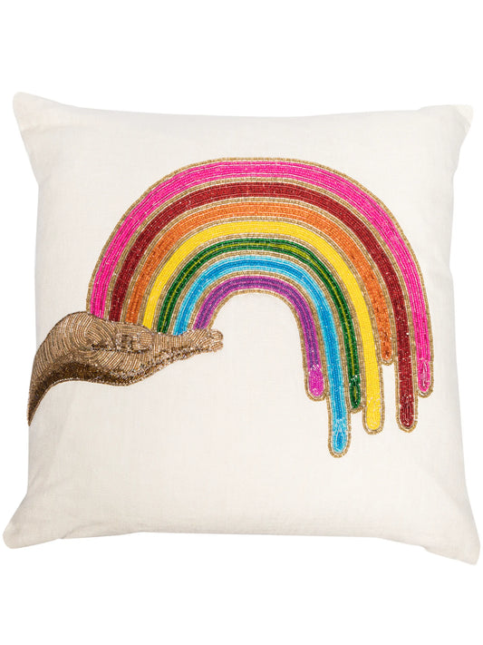 Rainbow Hand beaded pillow