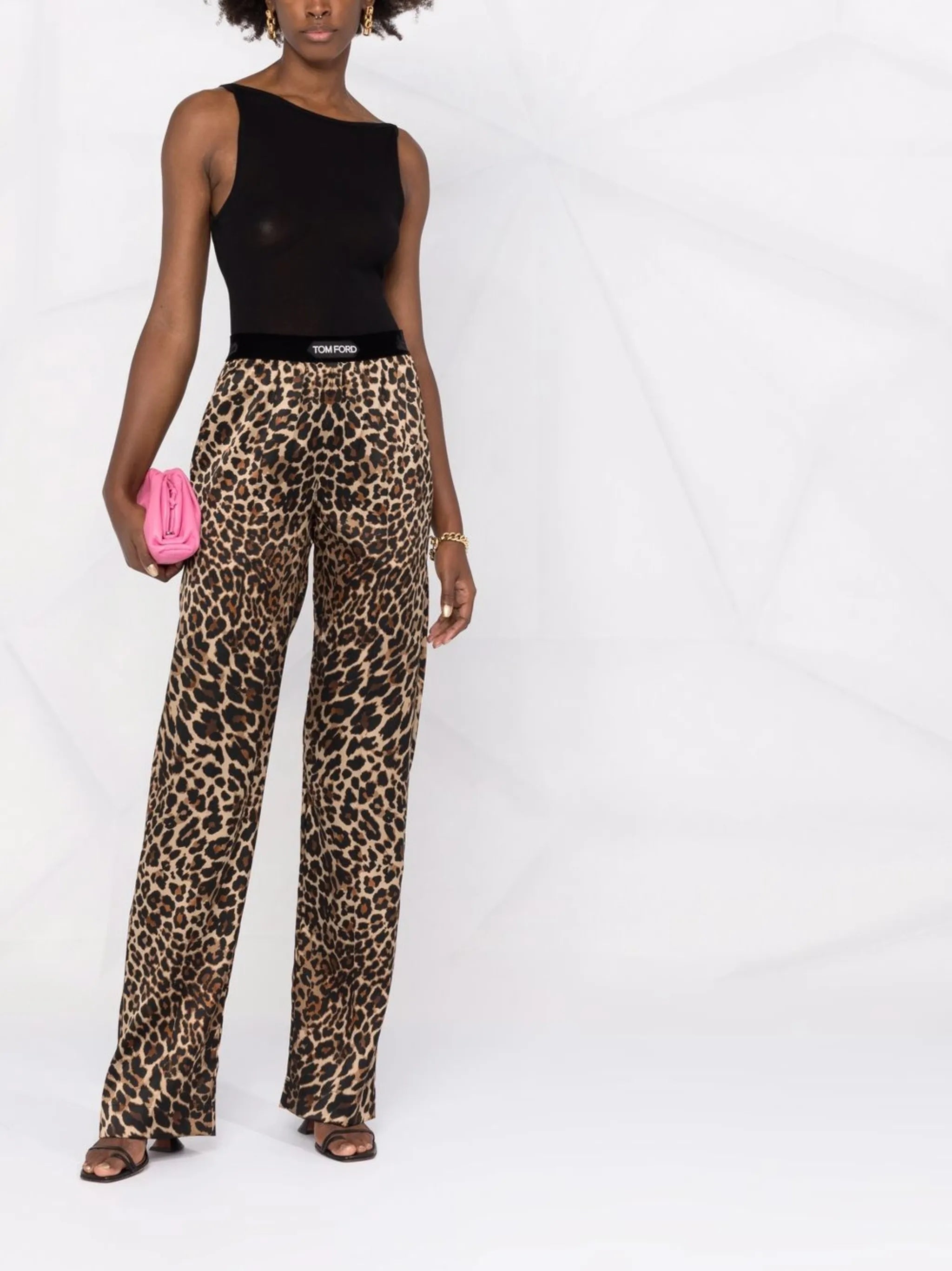 leopard-print straight-leg trousers