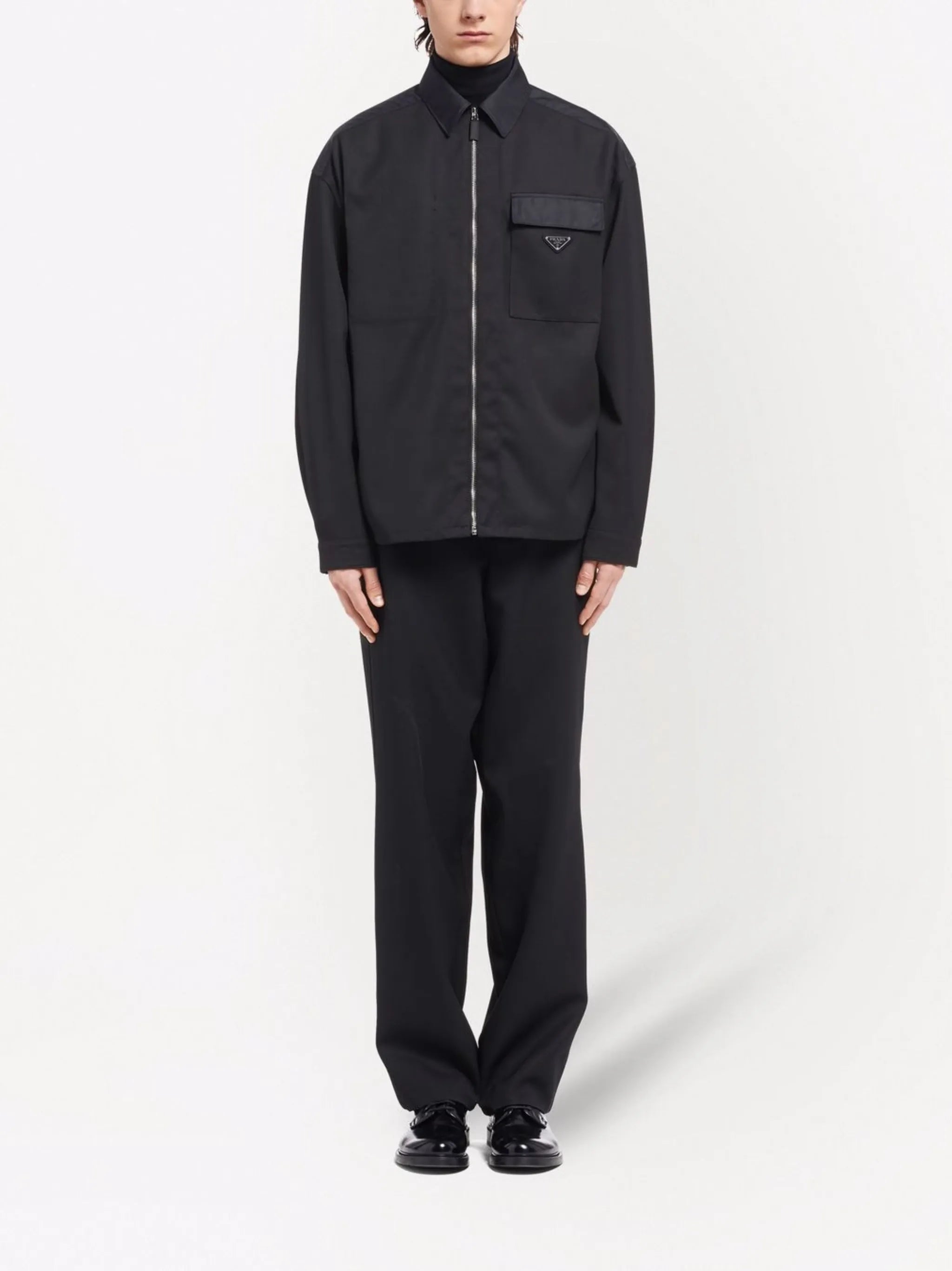 Re-Nylon zip-front logo-plaque shirt