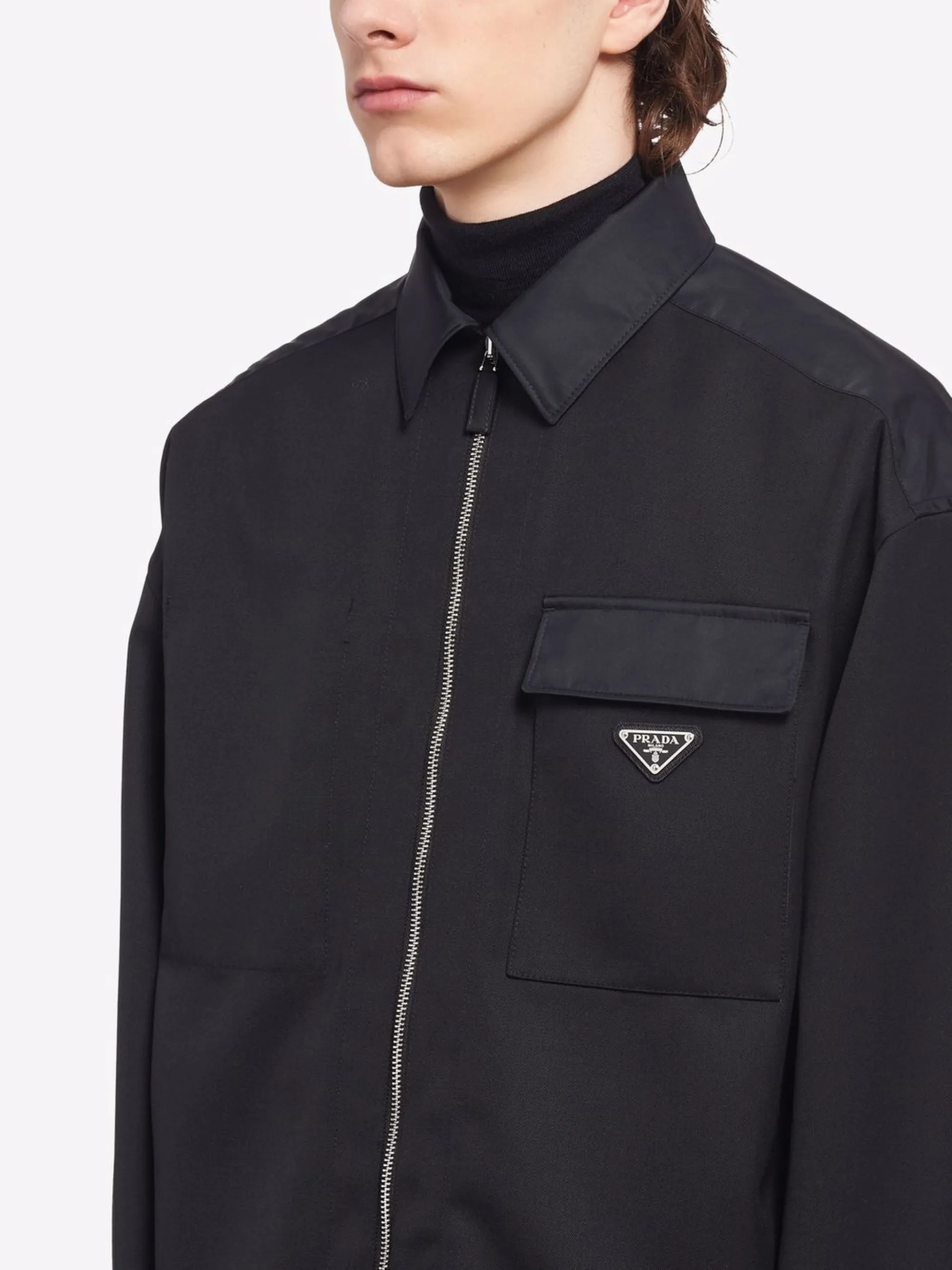 Re-Nylon zip-front logo-plaque shirt