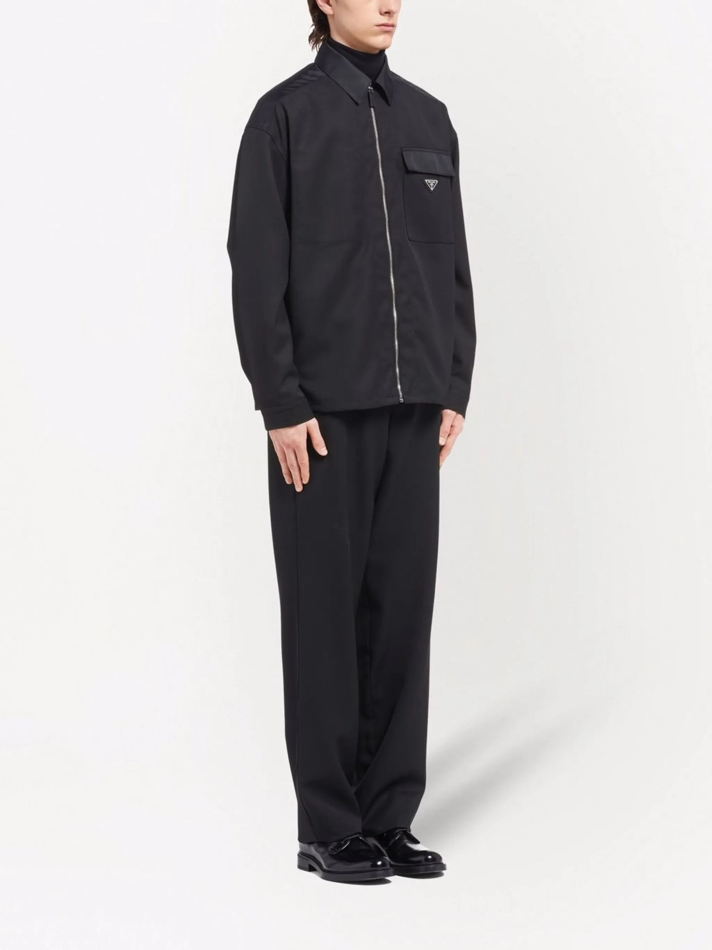 Re-Nylon zip-front logo-plaque shirt