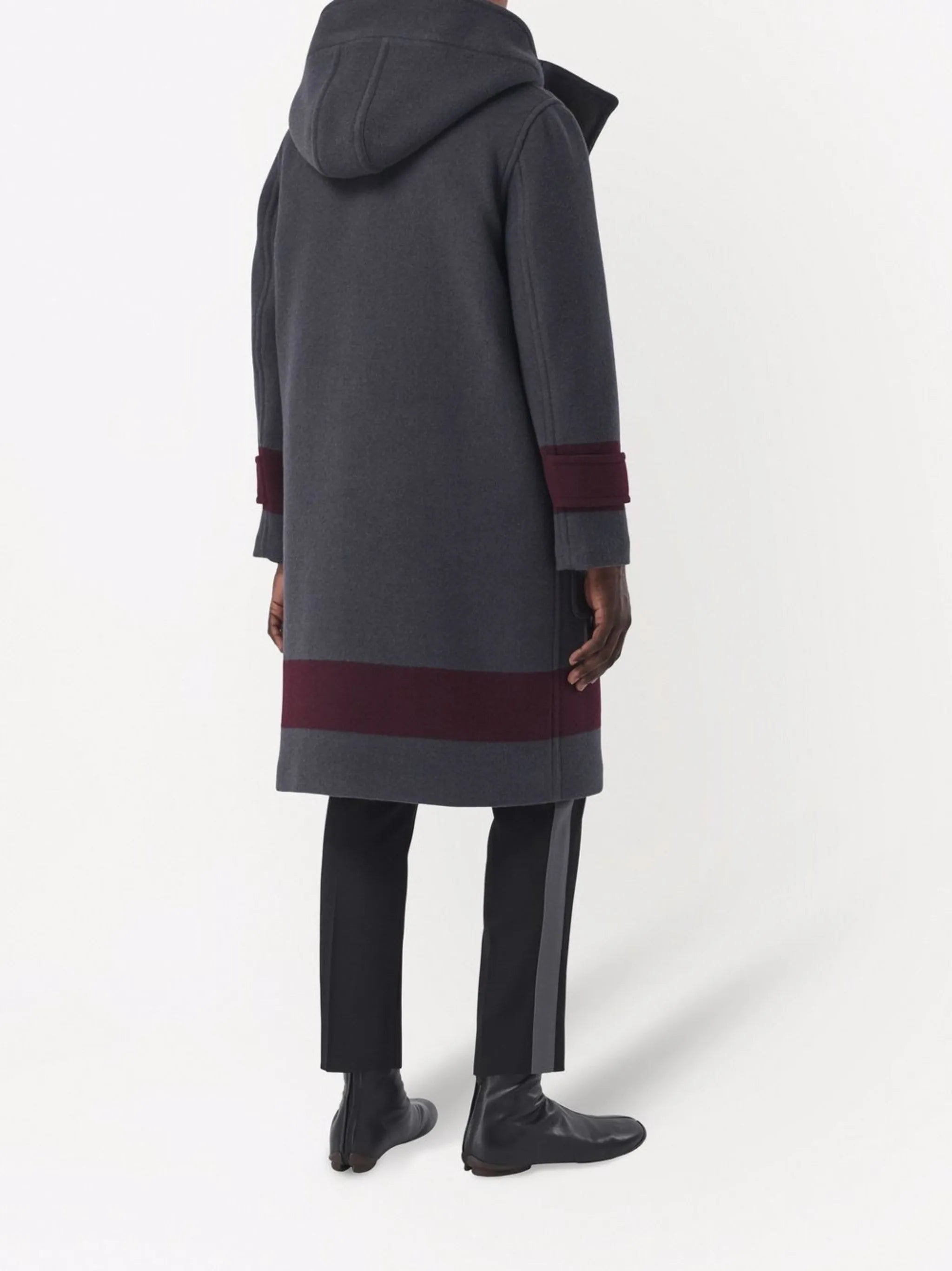 striped touch-strap duffle coat