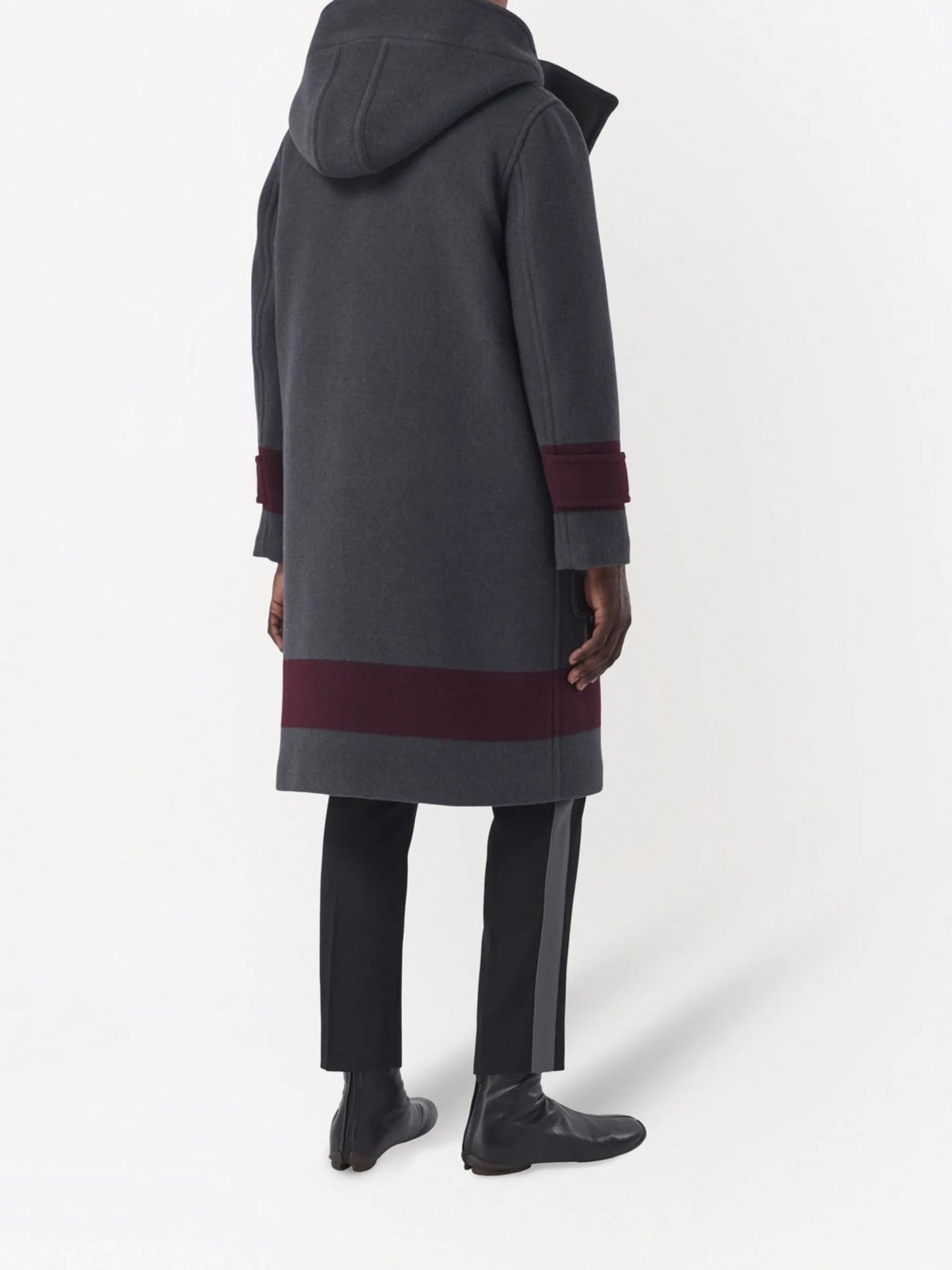 striped touch-strap duffle coat