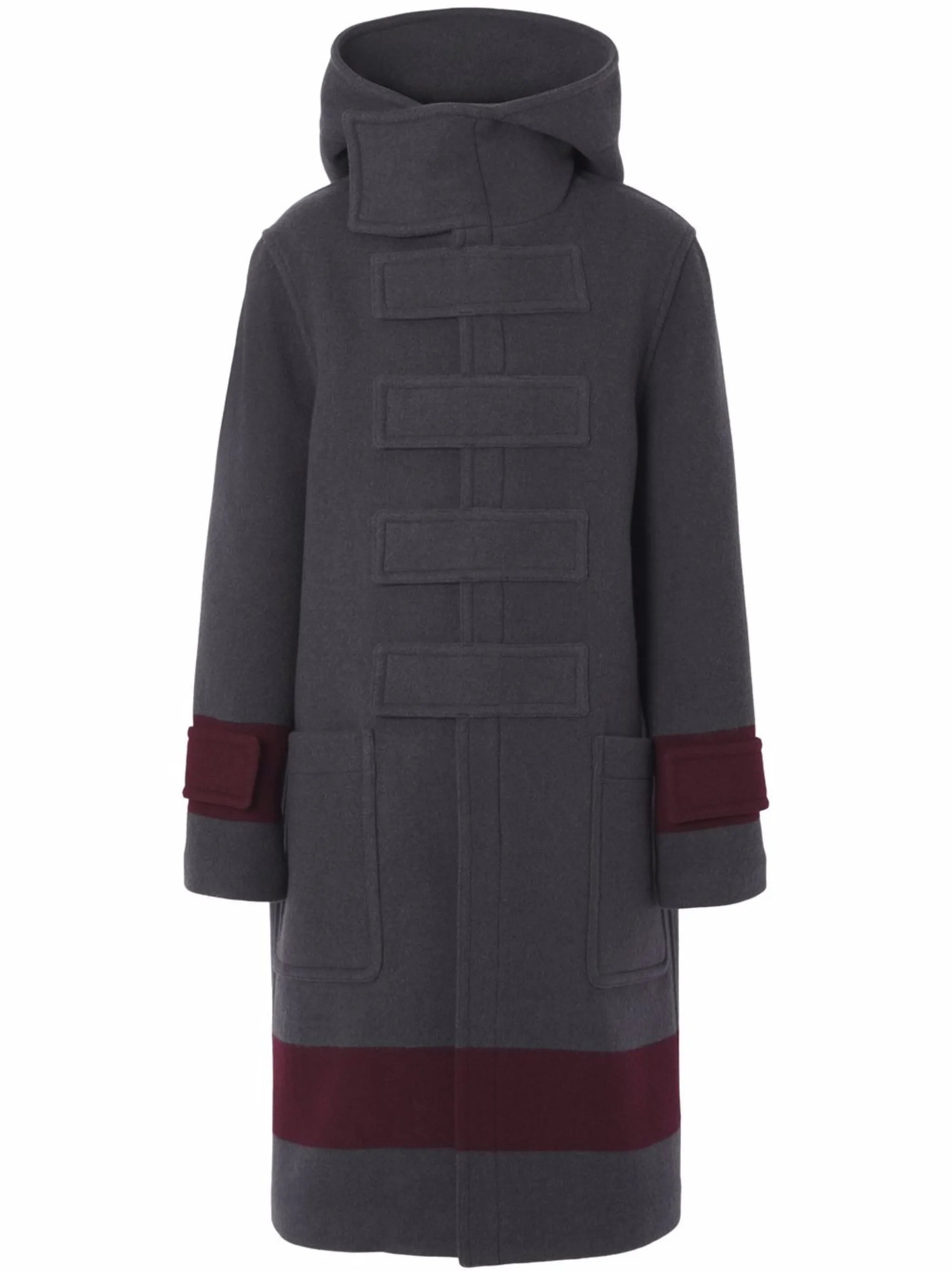 striped touch-strap duffle coat