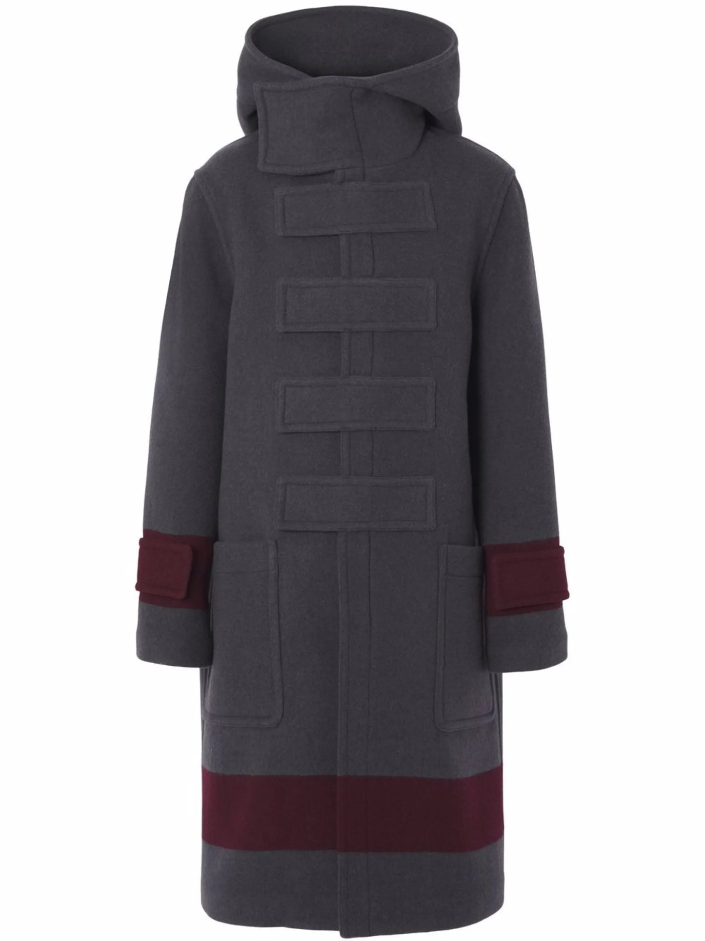 striped touch-strap duffle coat