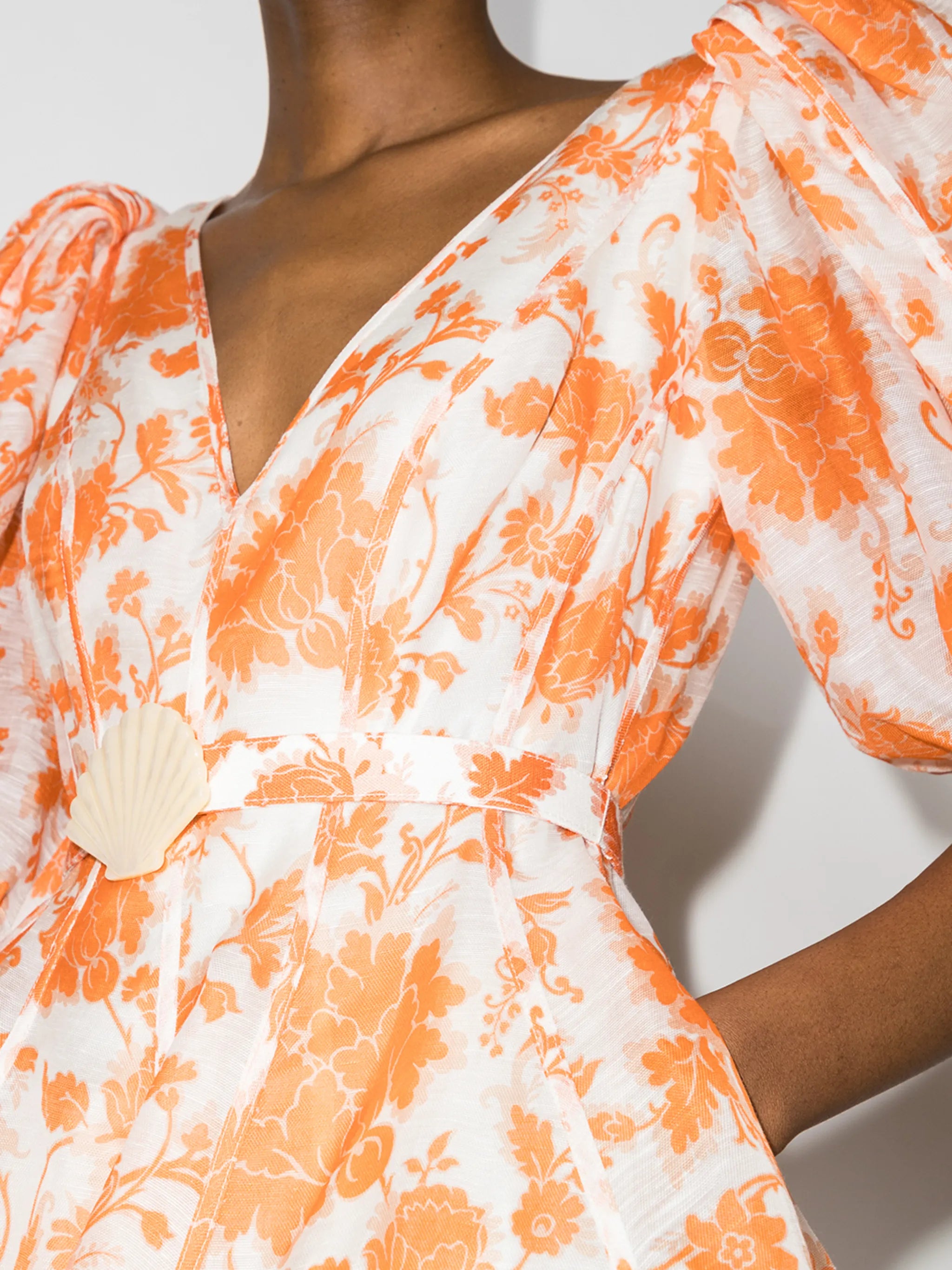 Postcard puff-sleeve flared mini dress