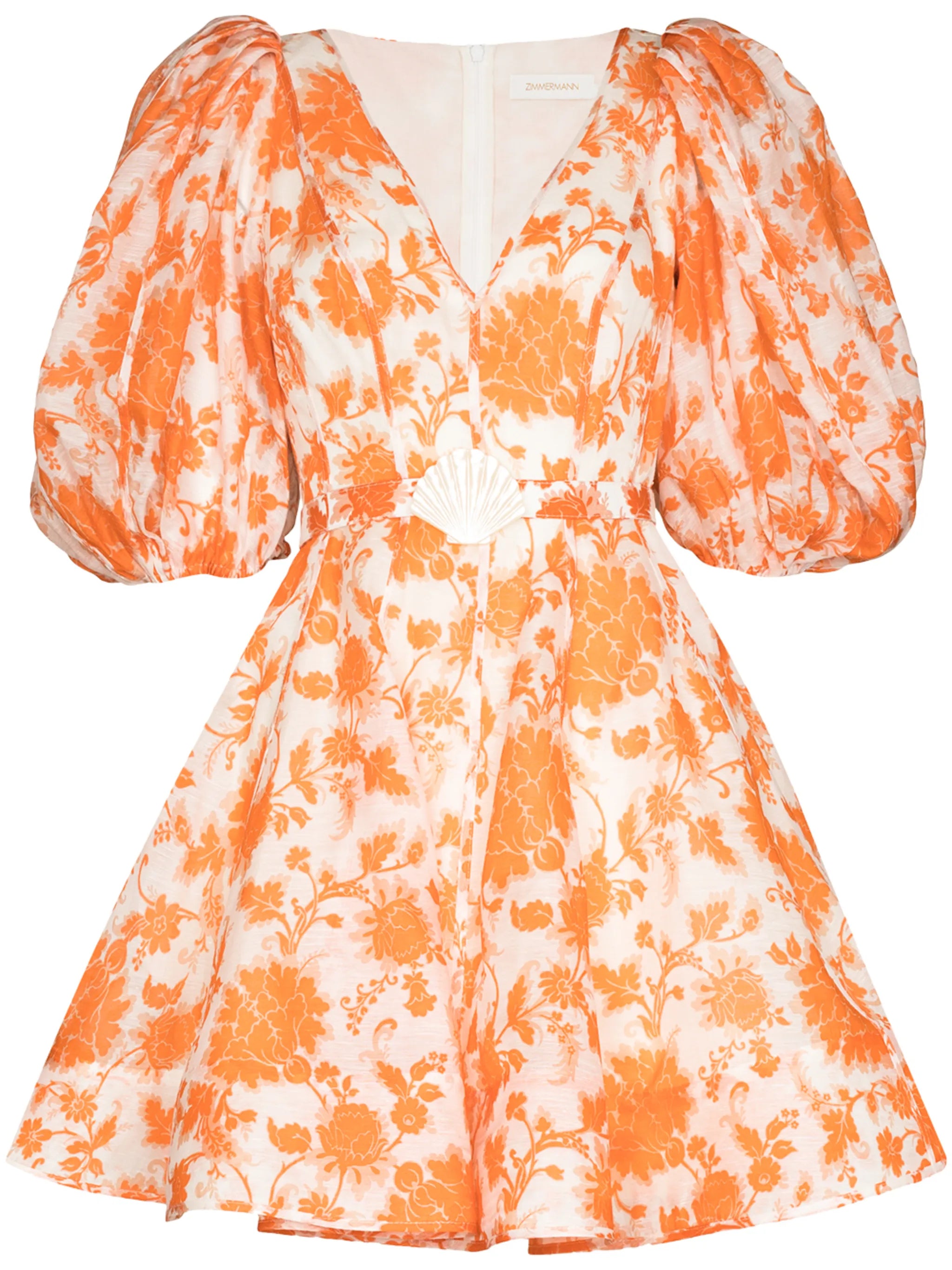 Postcard puff-sleeve flared mini dress