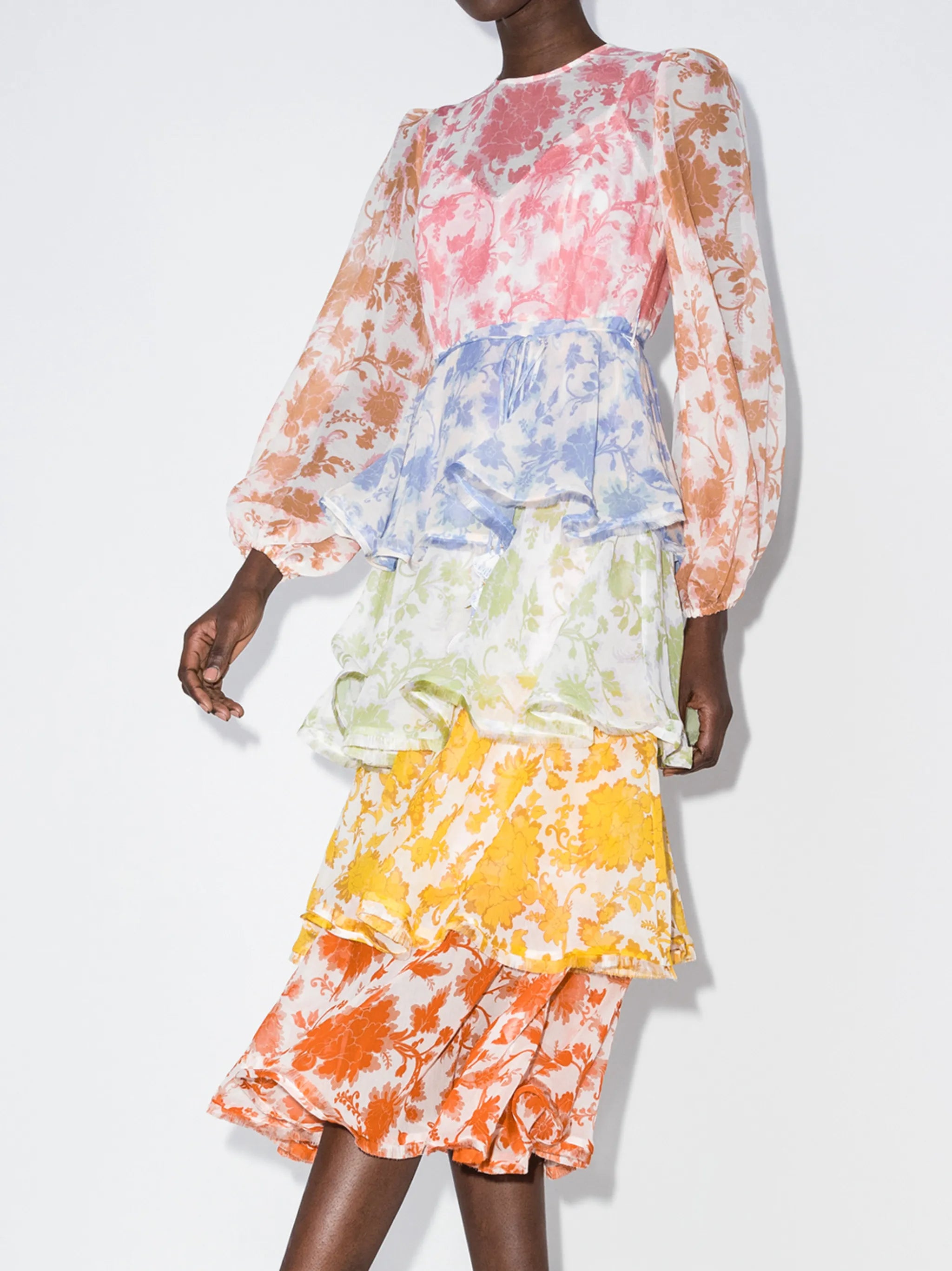 Postcard floral-print tiered dress
