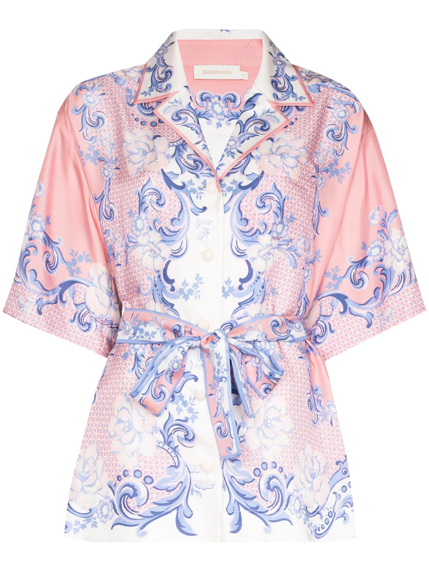 motif-print belted shirt