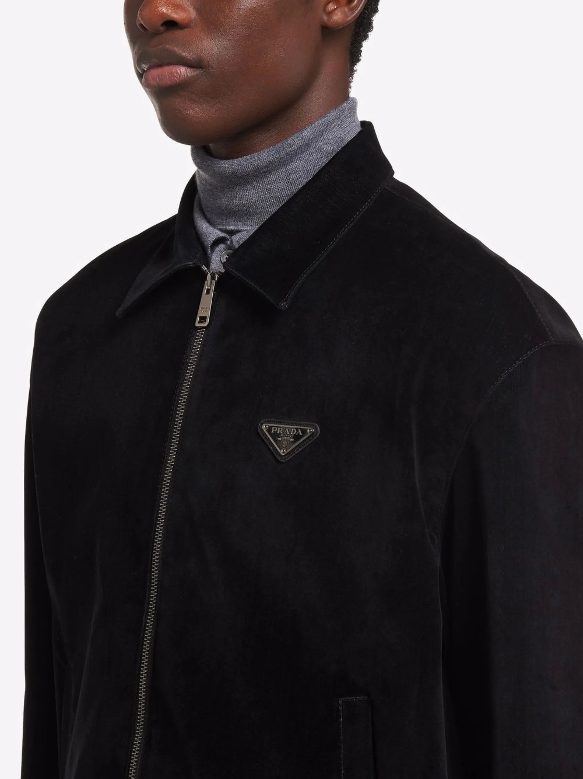 velvet zip-up denim jacket