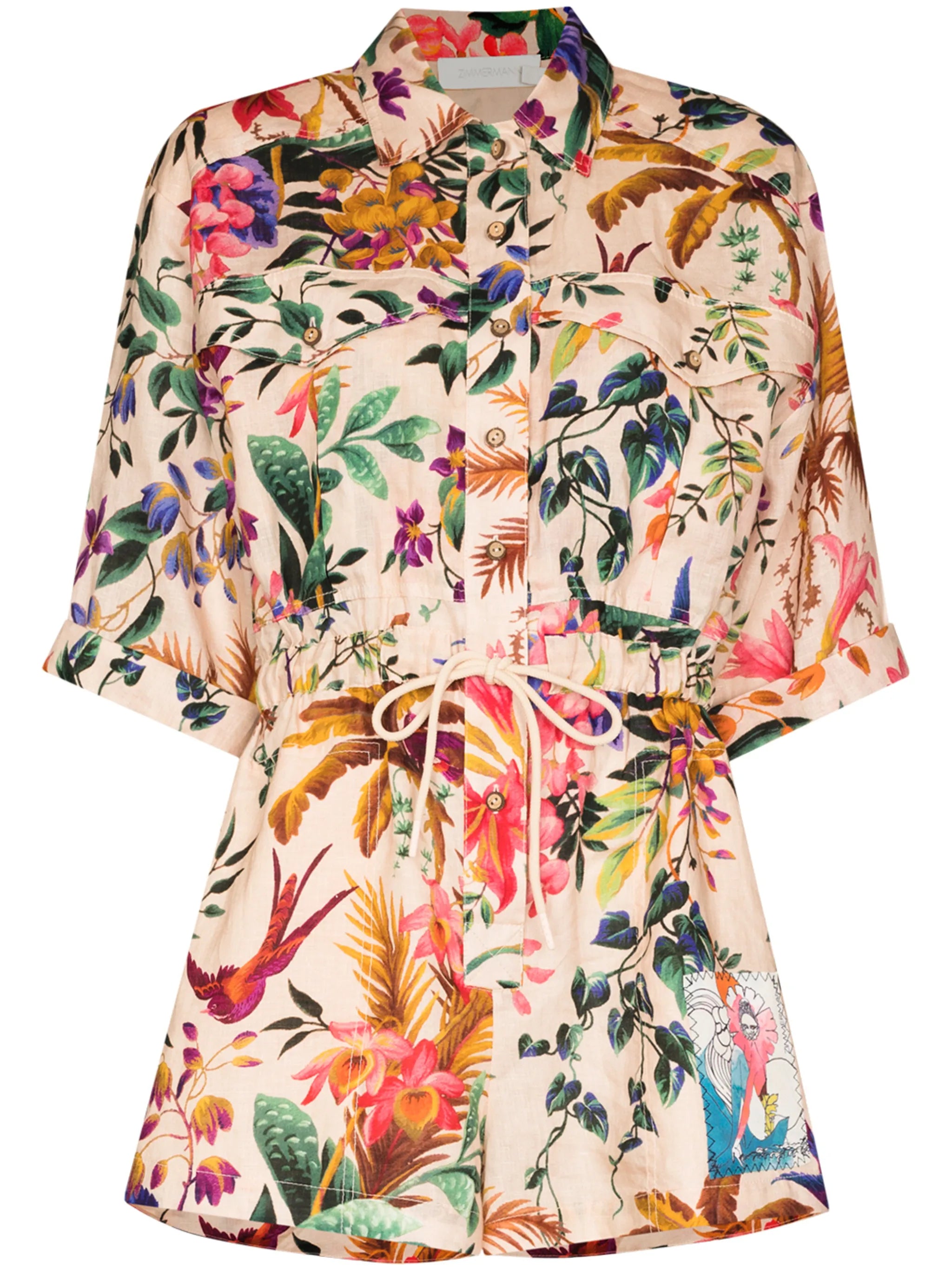 Tropicana floral-print linen playsuit