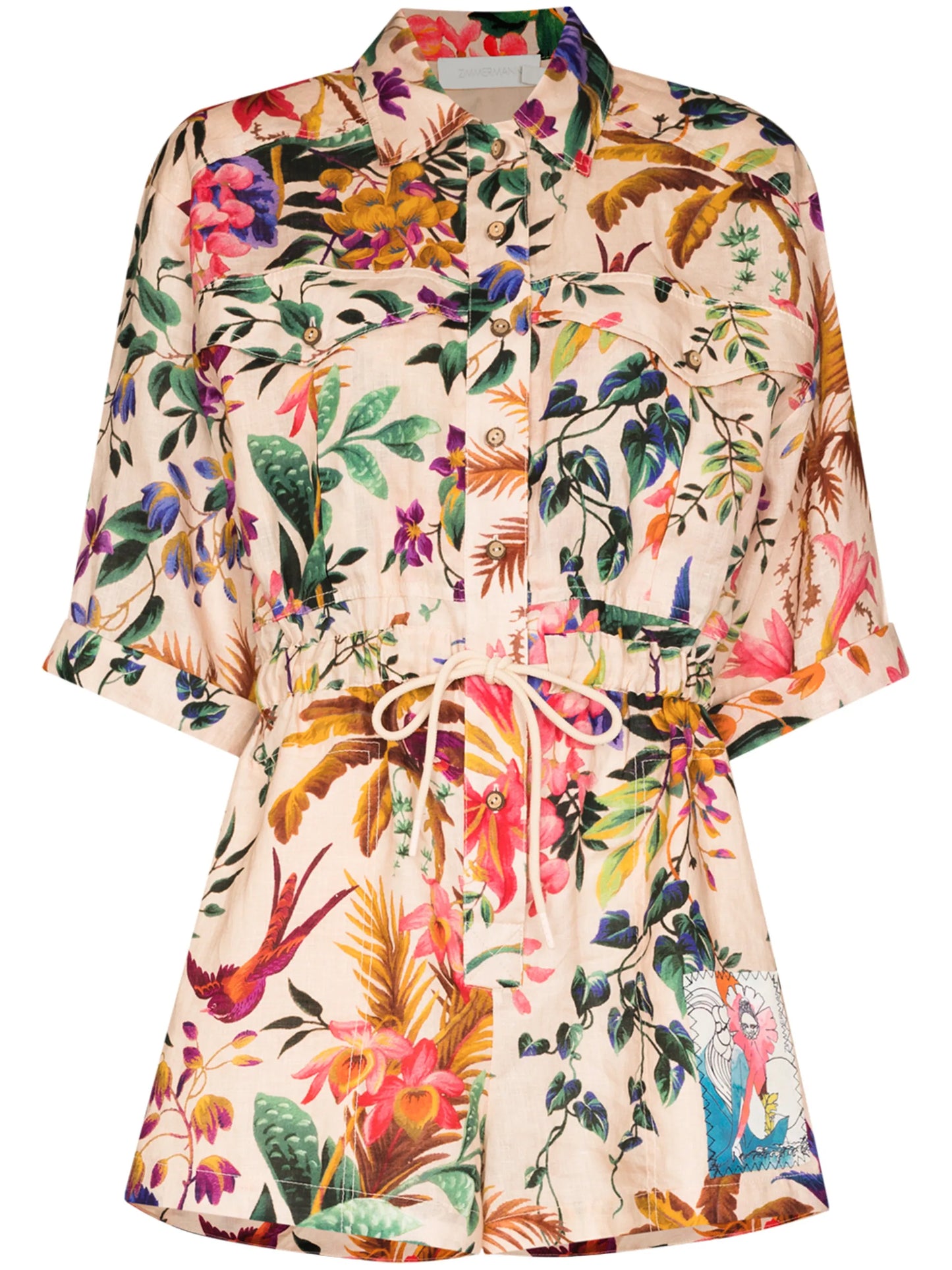 Tropicana floral-print linen playsuit