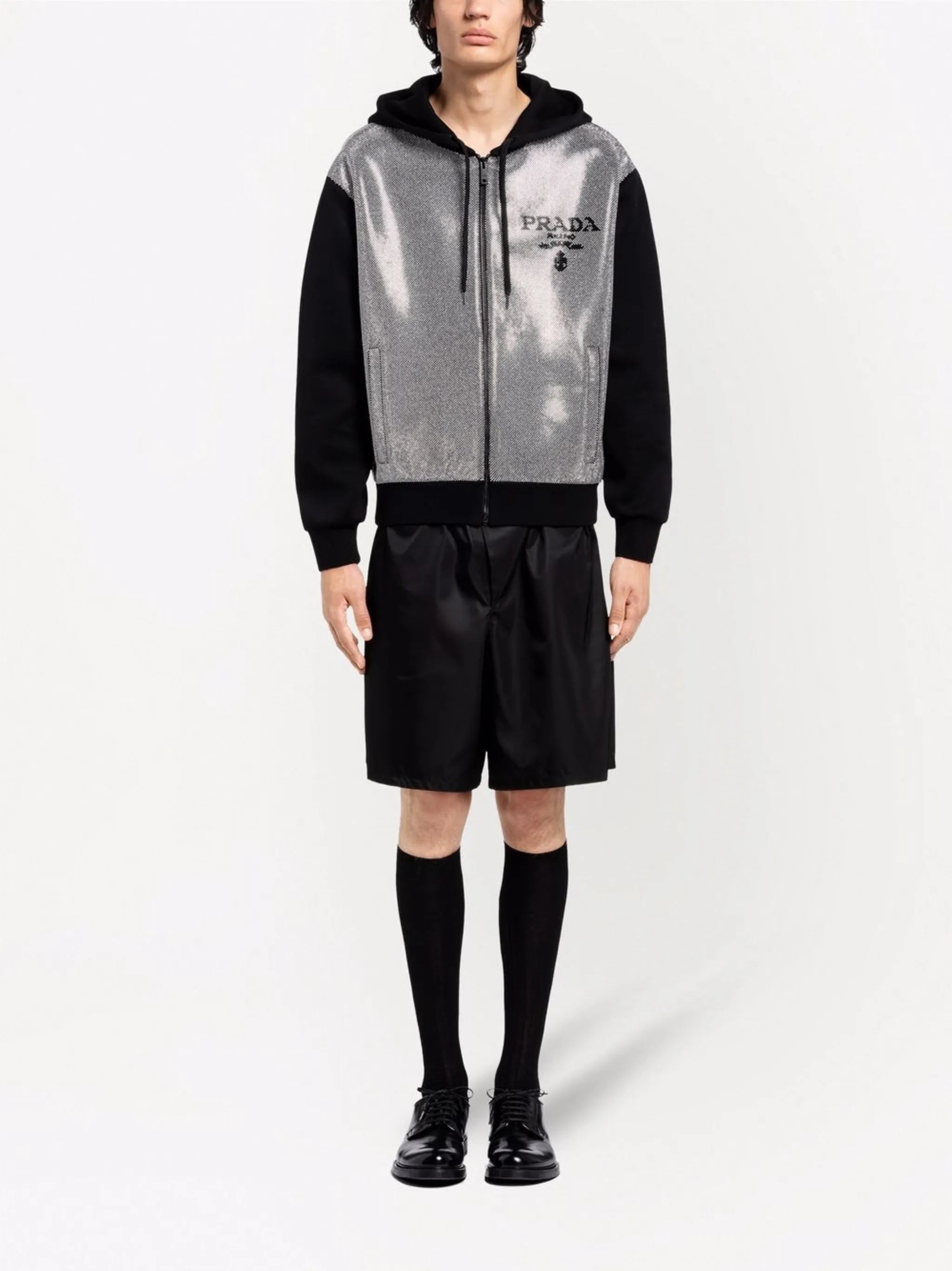 studded-front logo zip hoodie