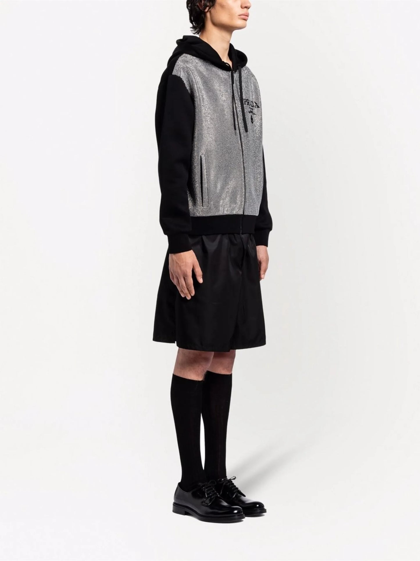 studded-front logo zip hoodie