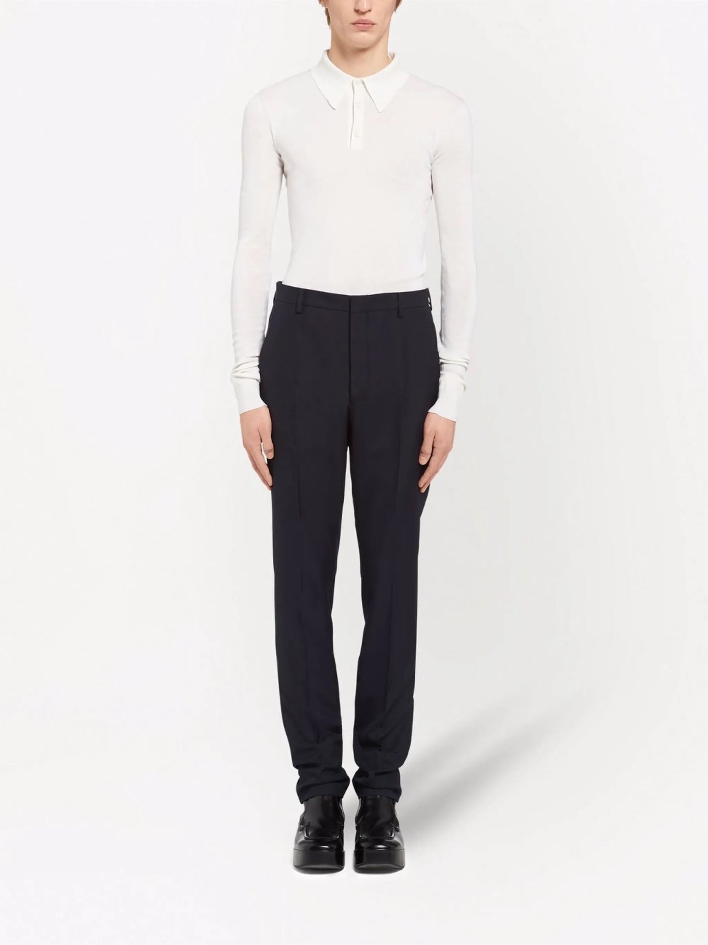 pressed-crease tailored trousers