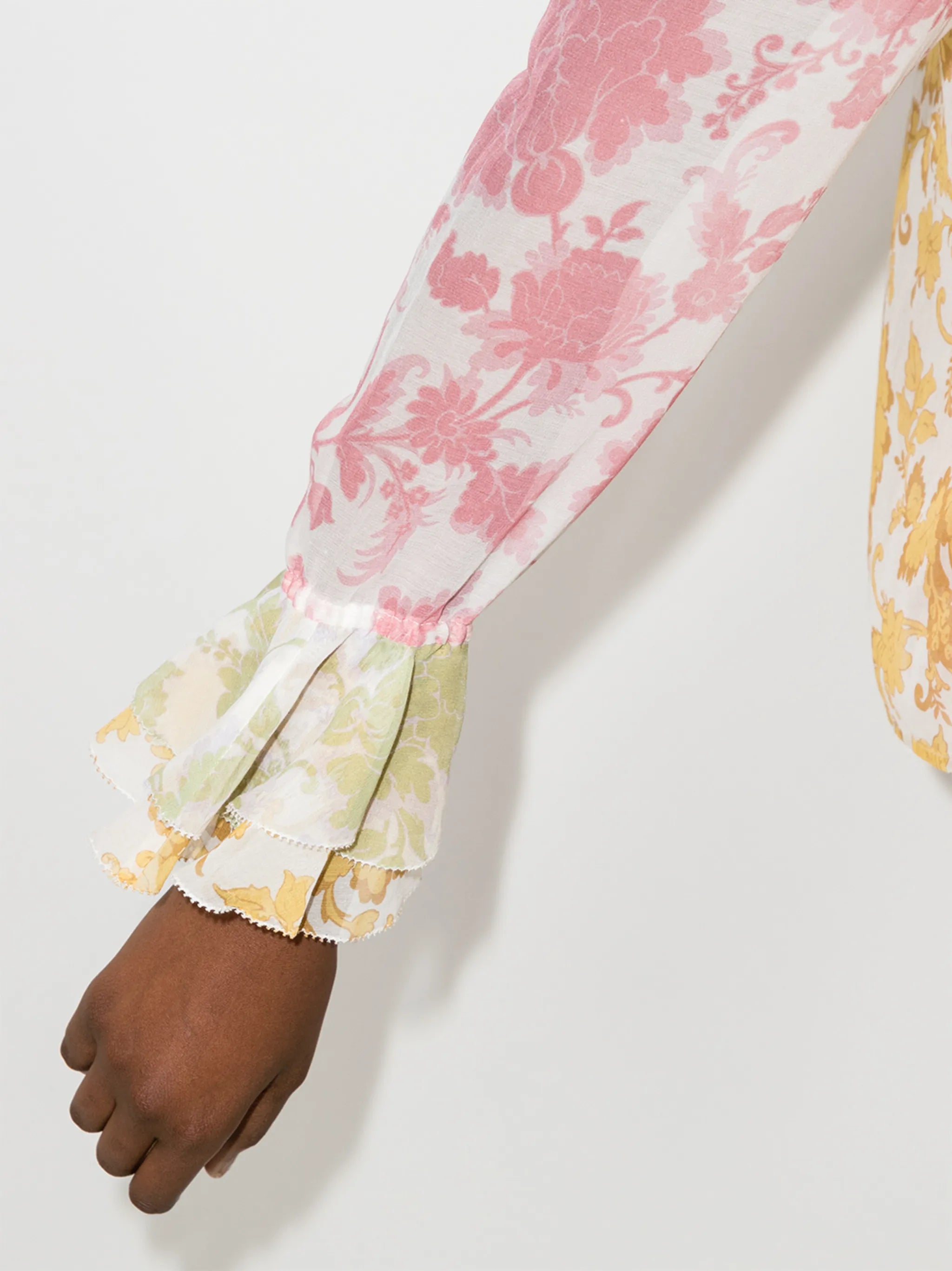 Postcard print flared cuffs blouse