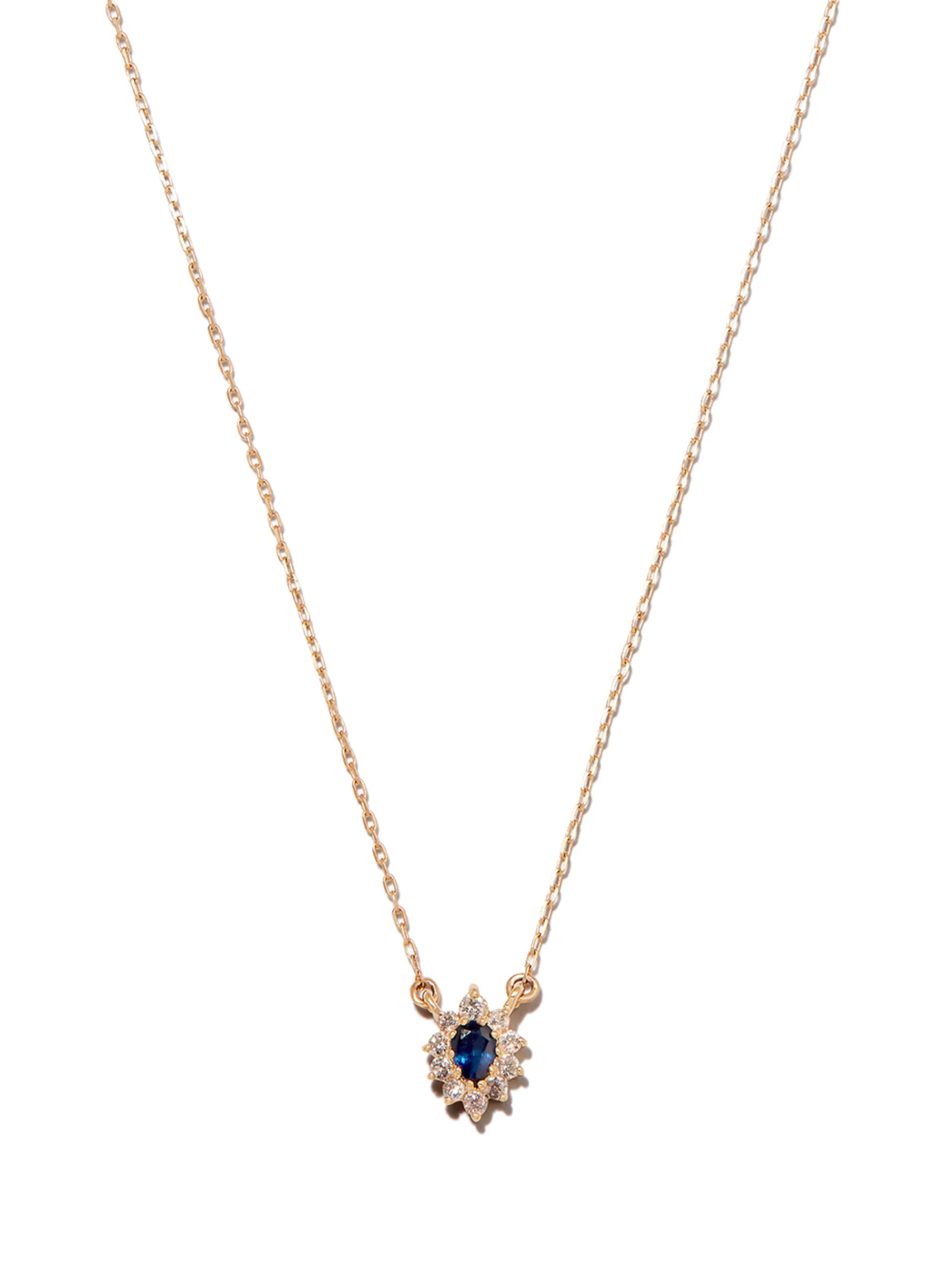 14kt yellow gold diamond and sapphire Diana pendant necklace