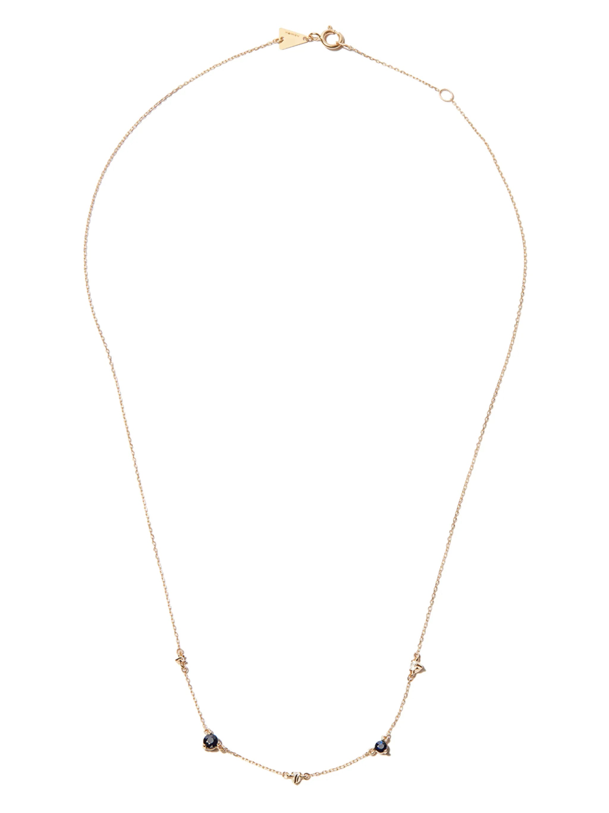14kt yellow gold Diana Amigos Station sapphire diamond necklace