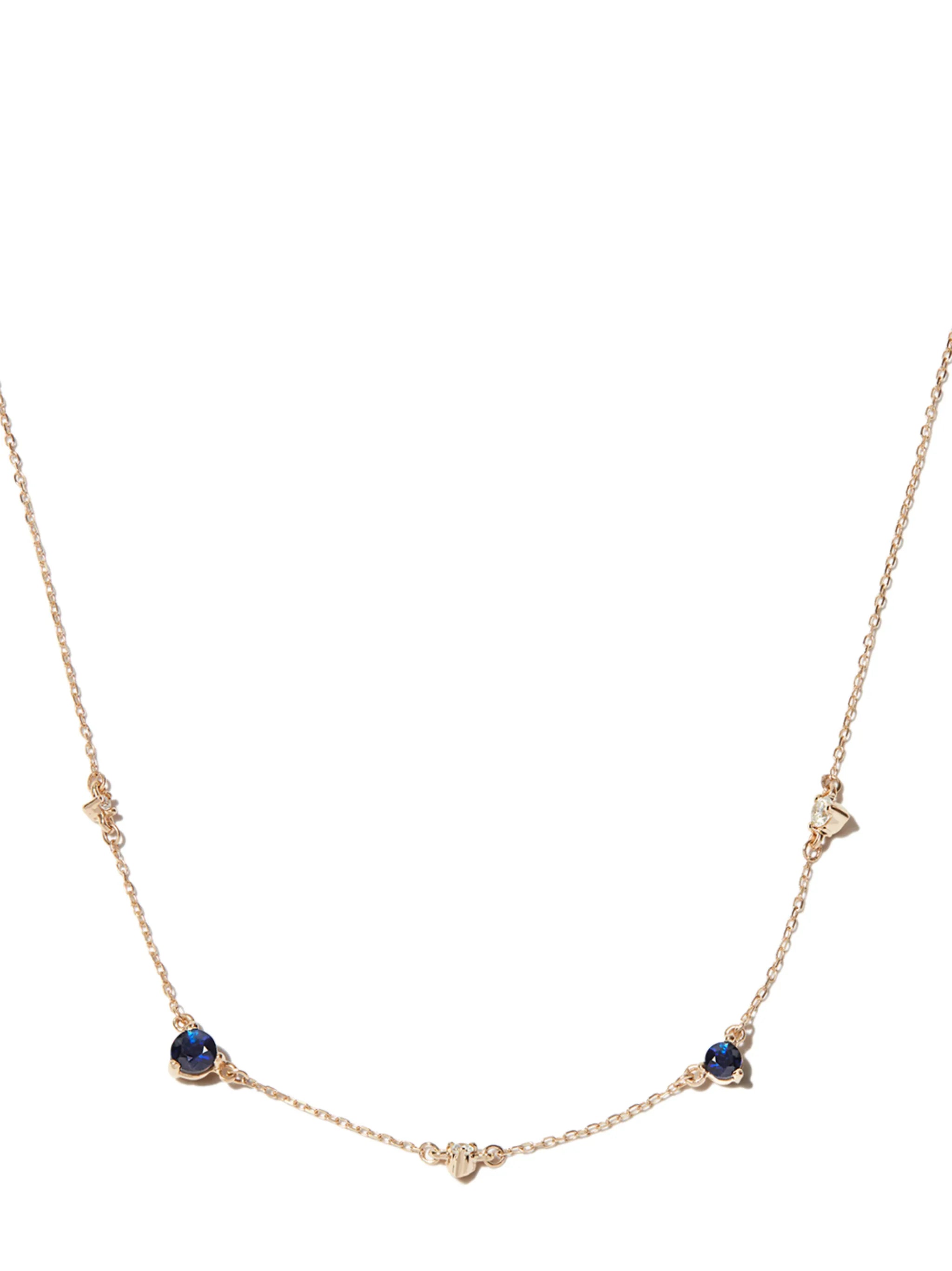 14kt yellow gold Diana Amigos Station sapphire diamond necklace