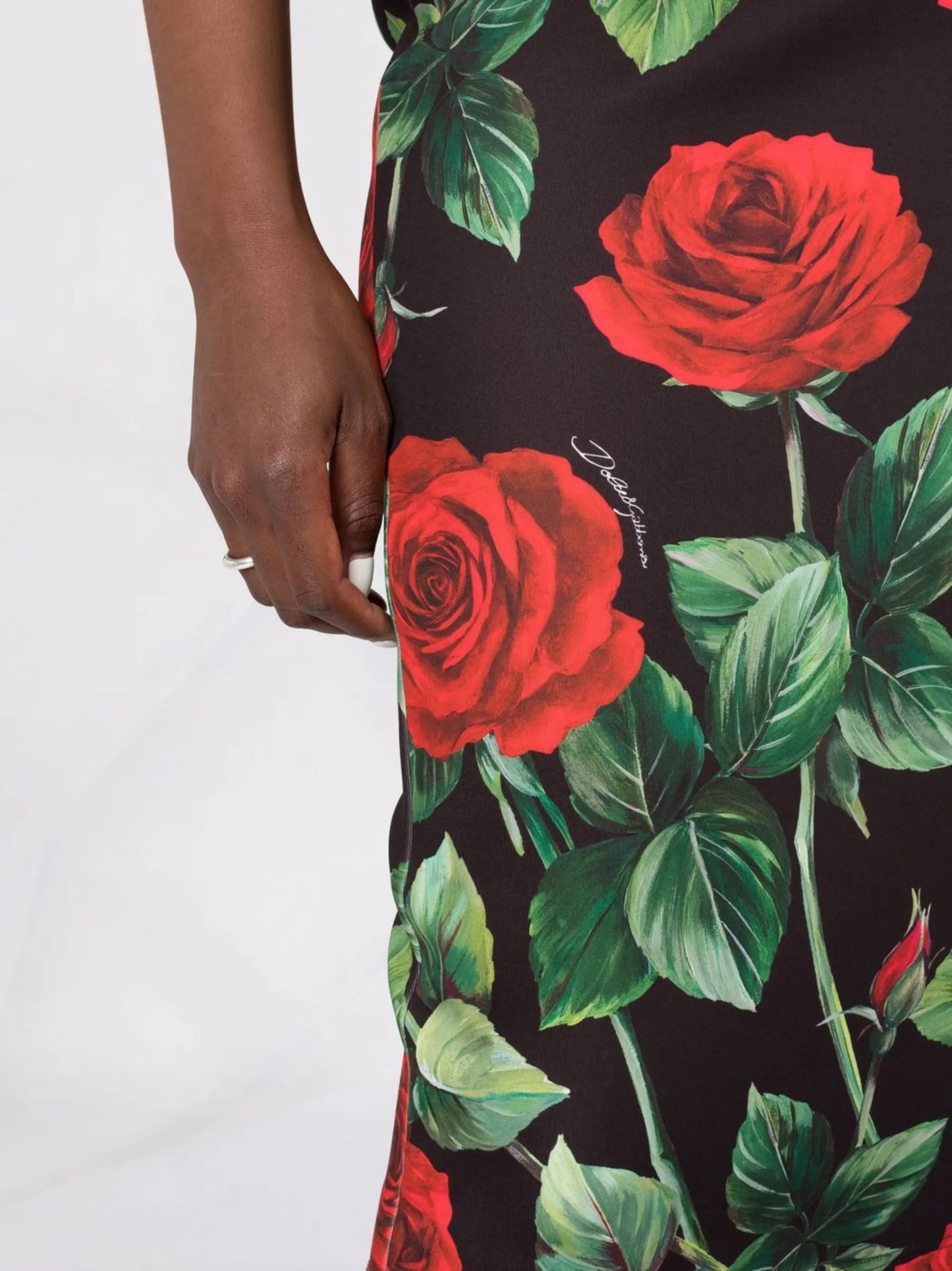 rose-print high-waisted pencil skirt