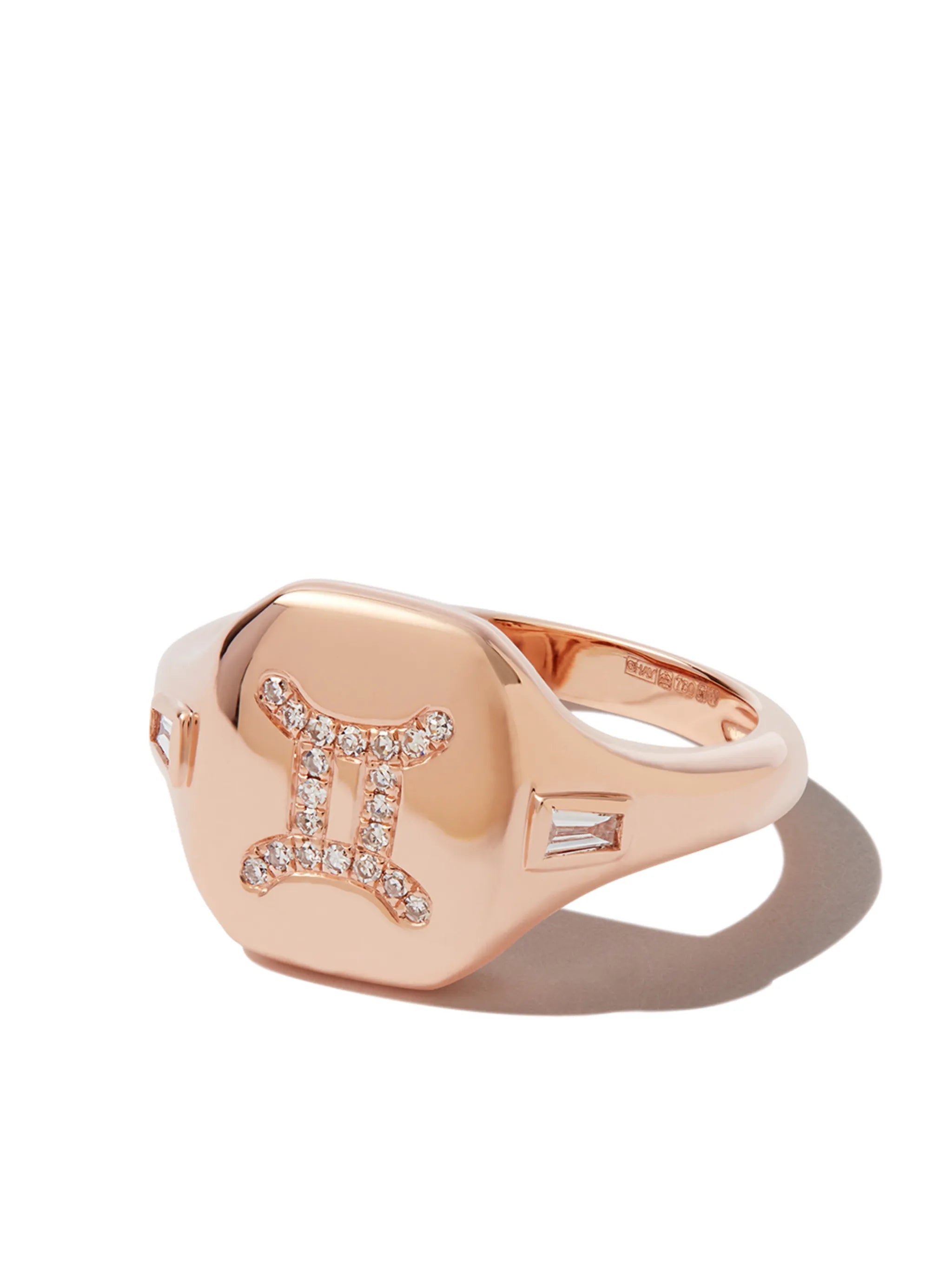 18K rose gold gemini diamond signet ring