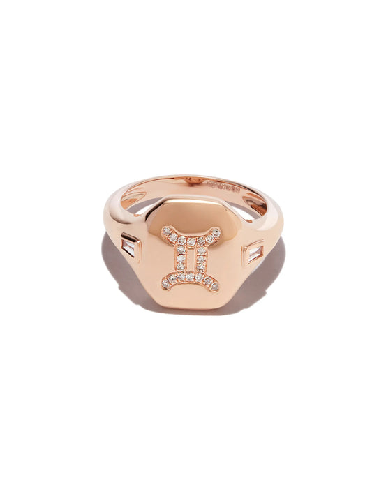 18K rose gold gemini diamond signet ring