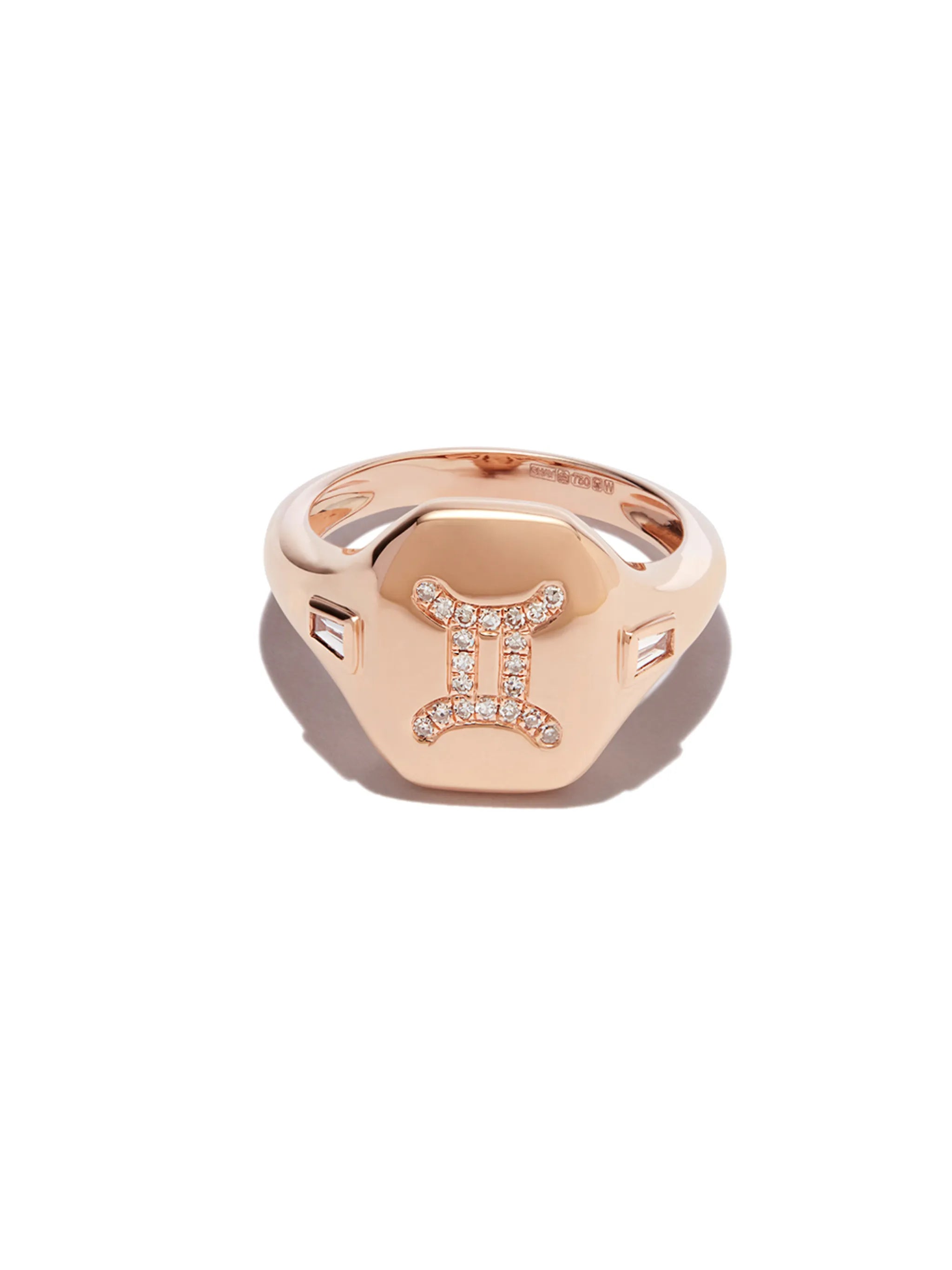 18K rose gold gemini diamond signet ring
