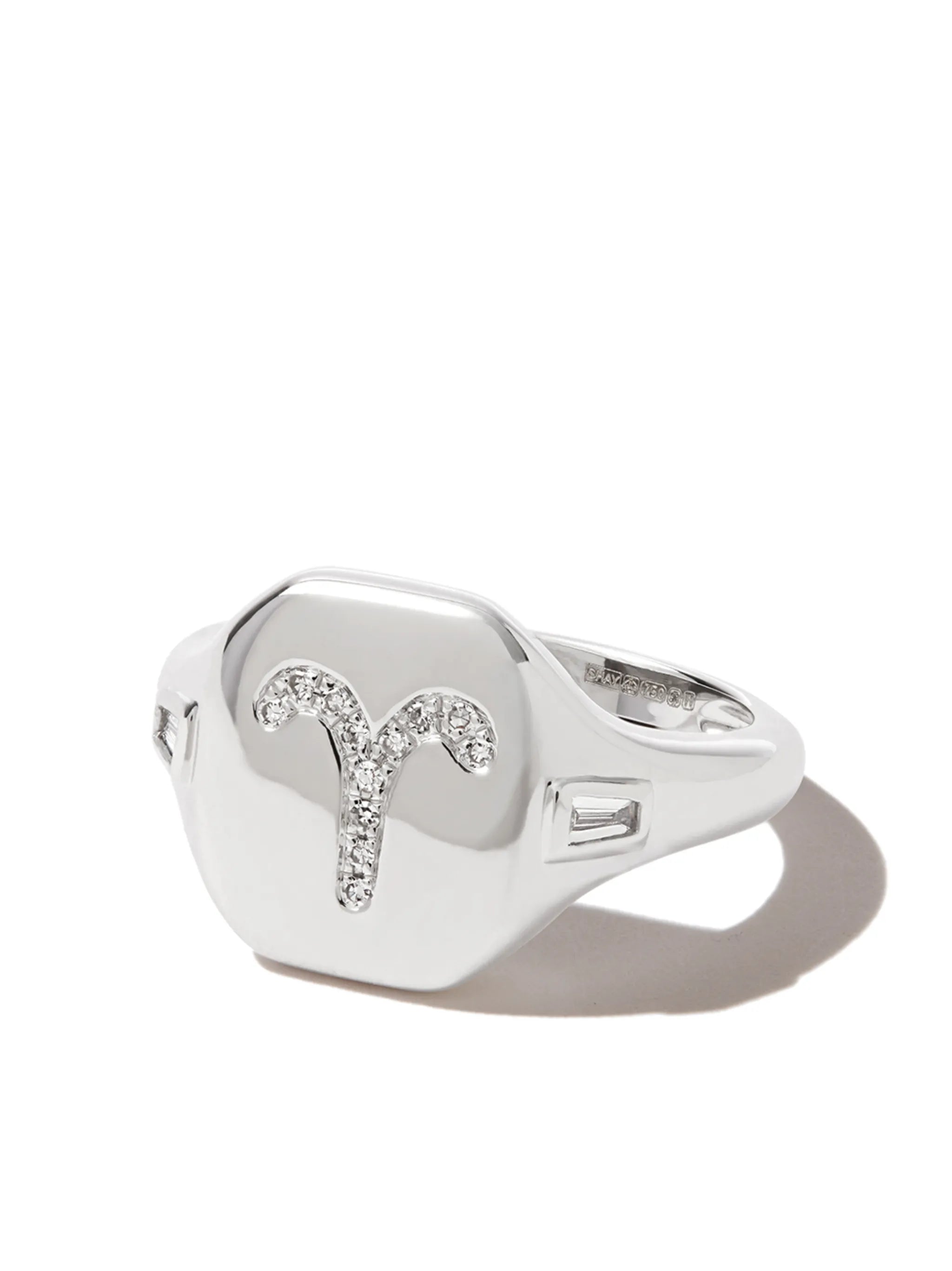 18kt white gold Aries diamond signet ring