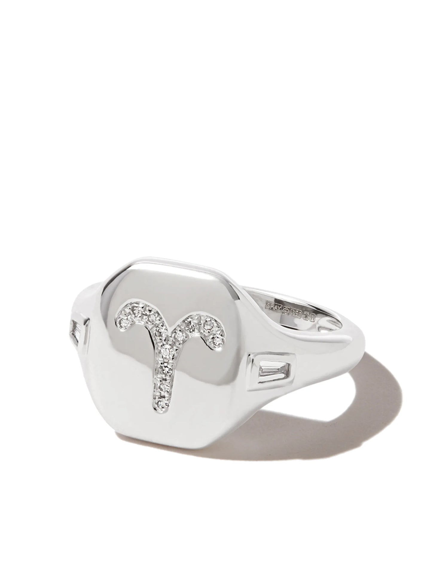 18kt white gold Aries diamond signet ring