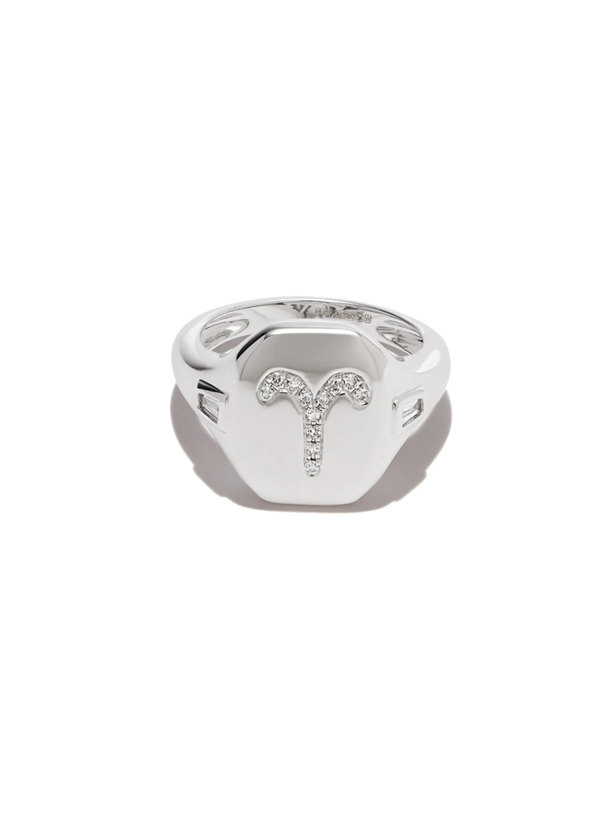 18kt white gold Aries diamond signet ring