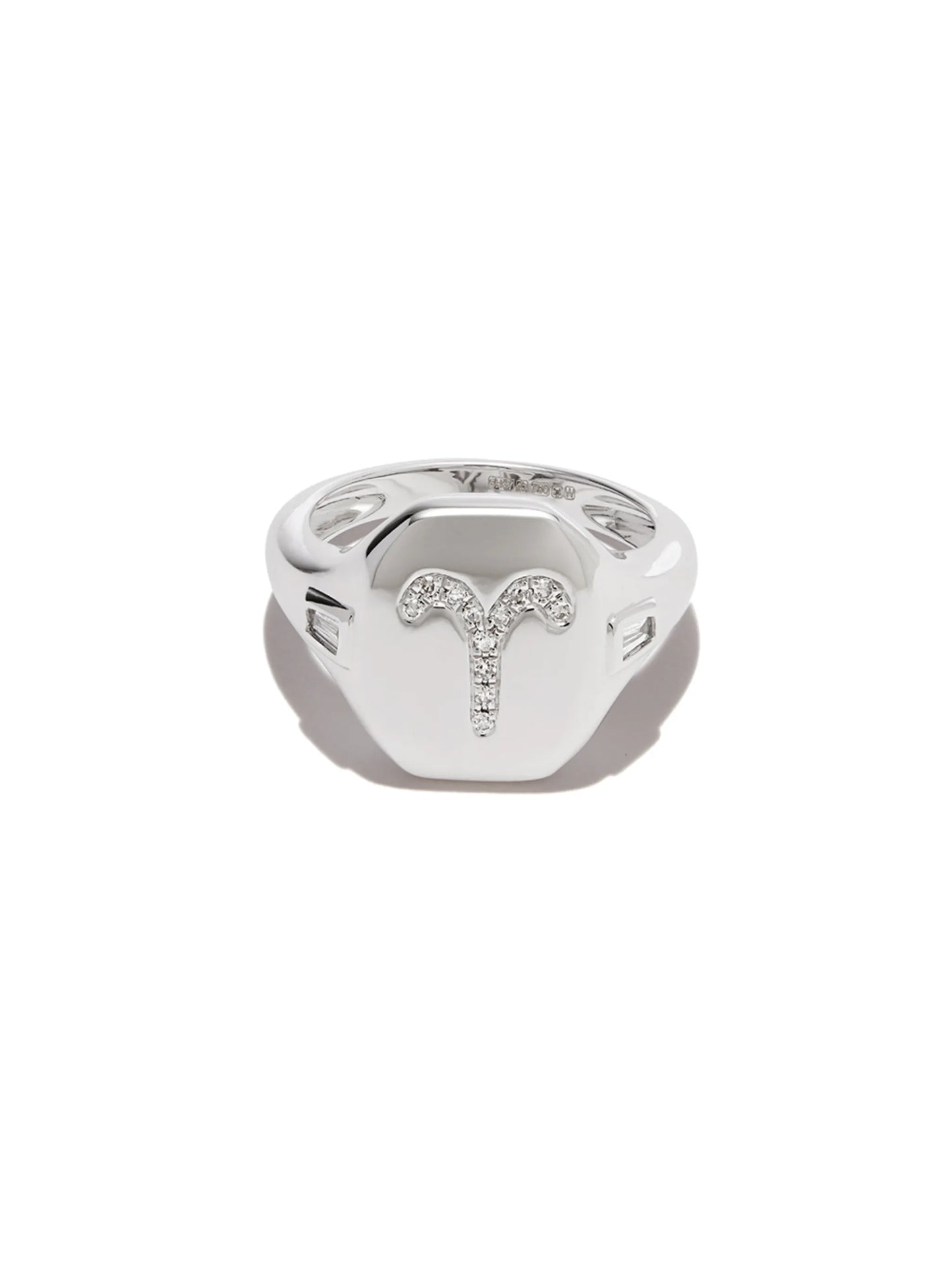 18kt white gold Aries diamond signet ring