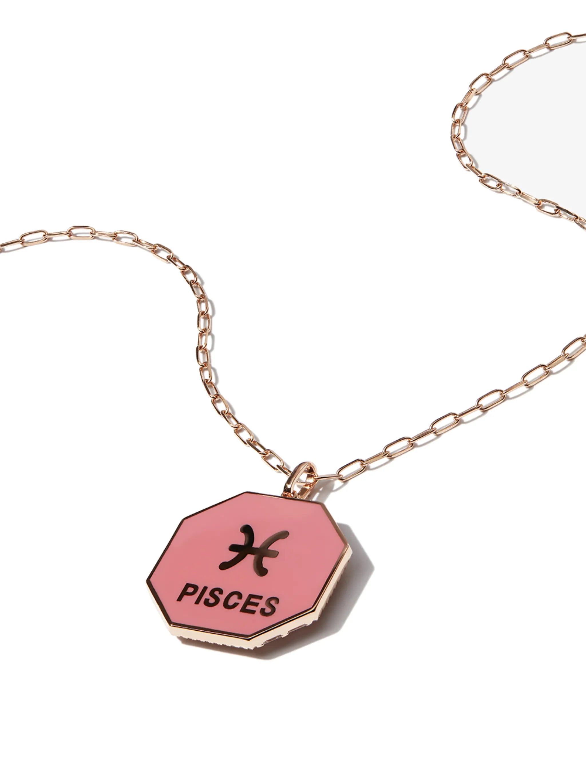 18K rose gold zodiac disc diamond and enamel necklace