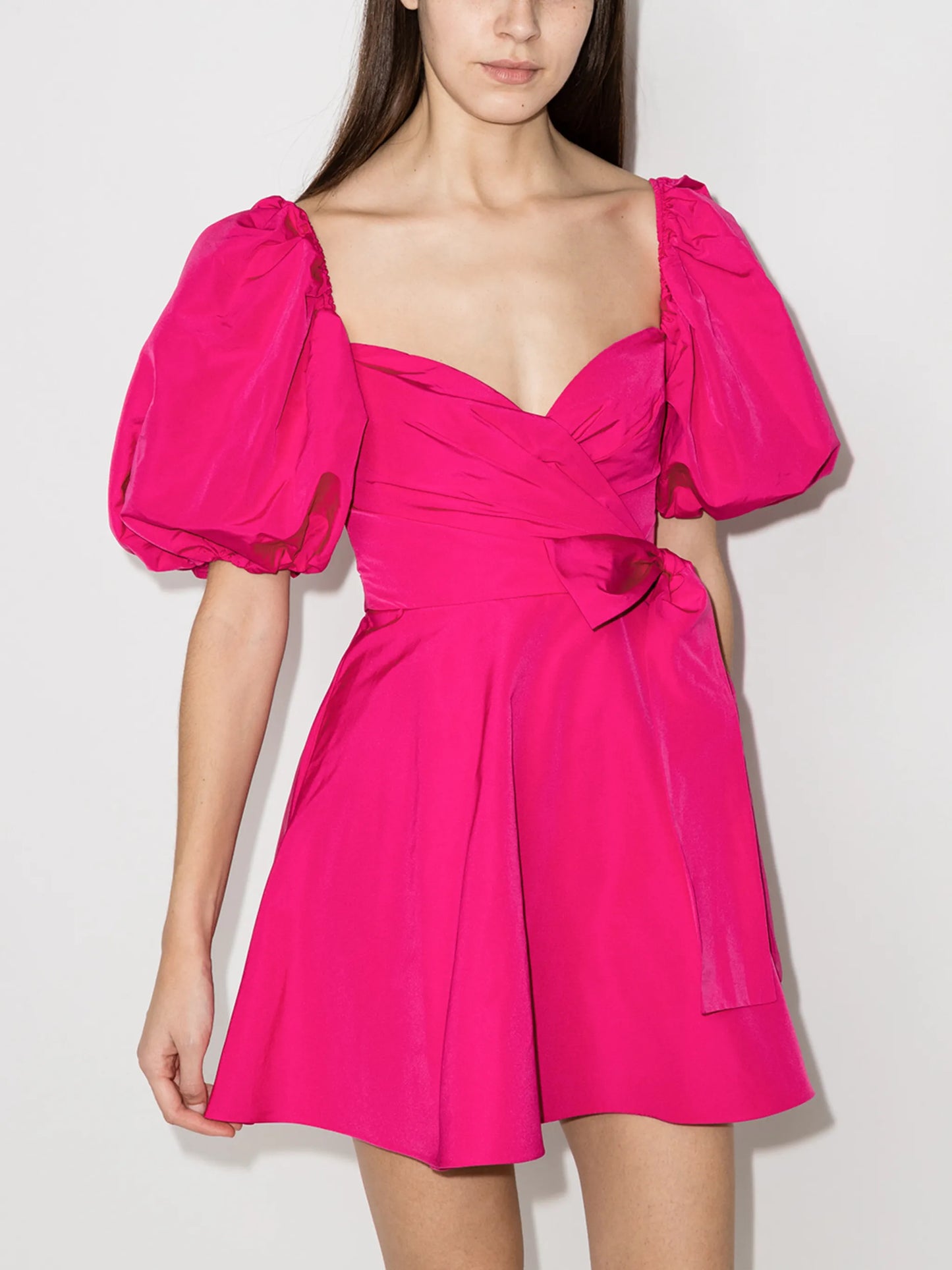 puff-sleeve V-neck minidress