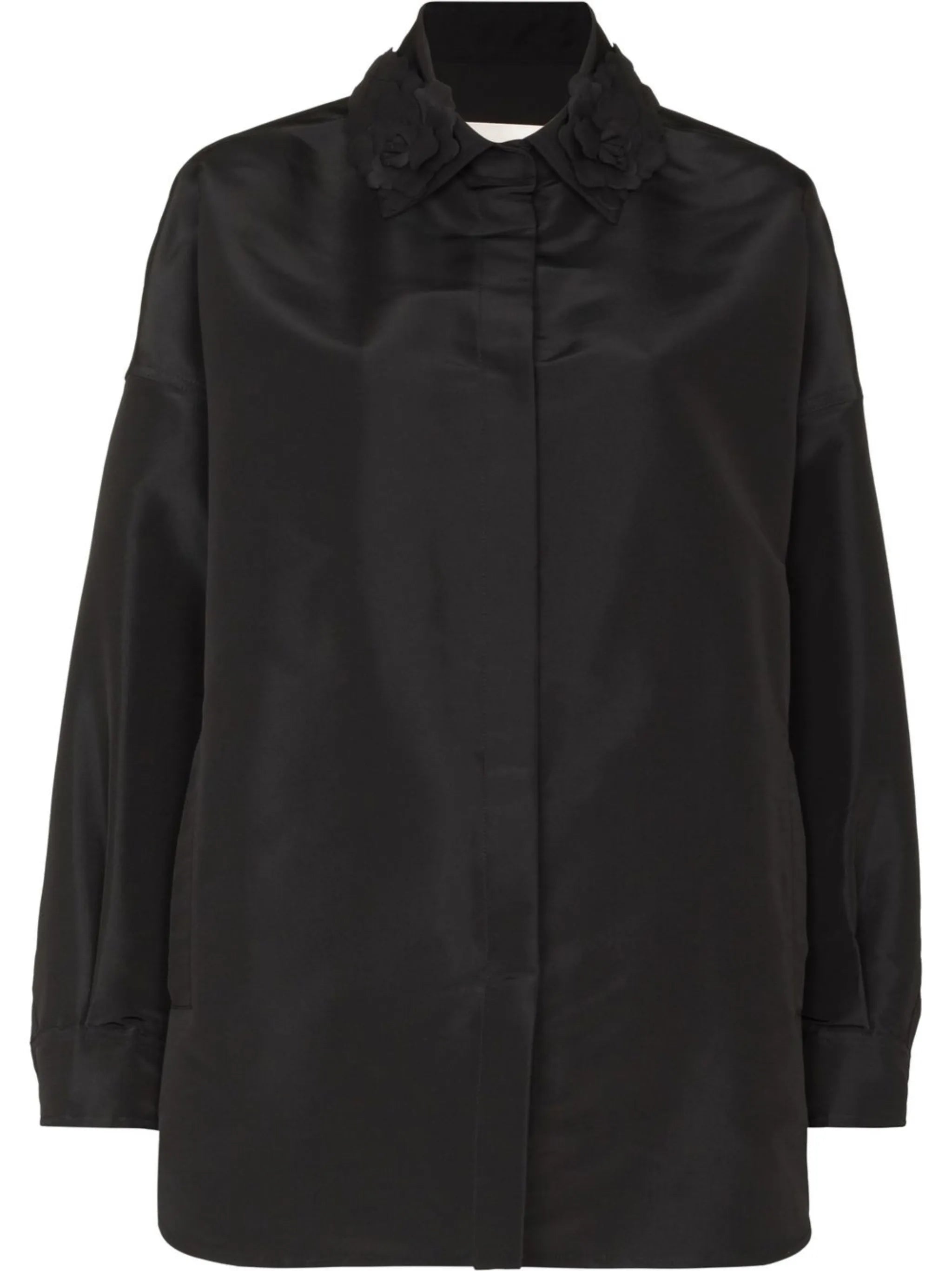 rose-appliqué collar shirt