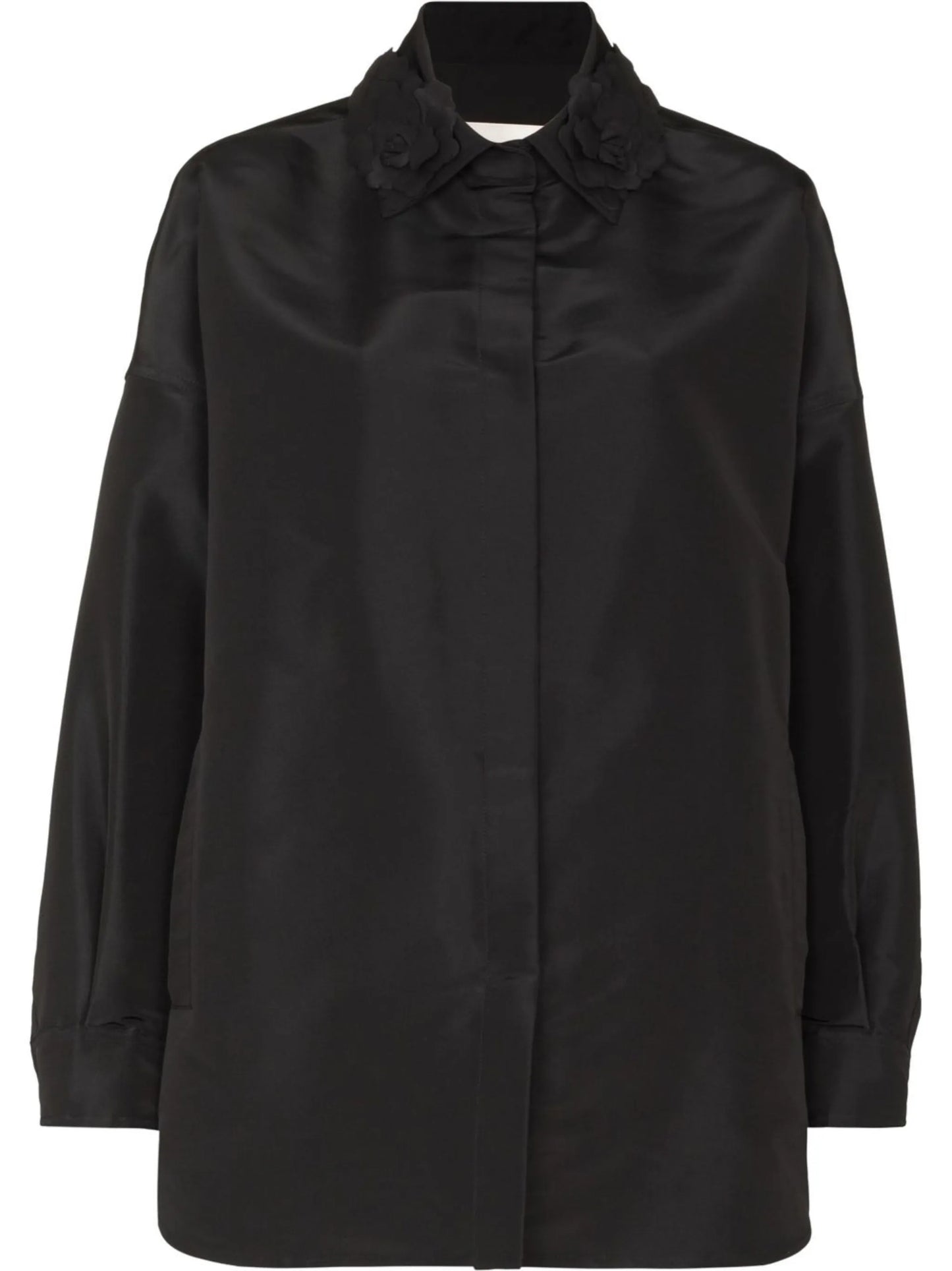 rose-appliqué collar shirt