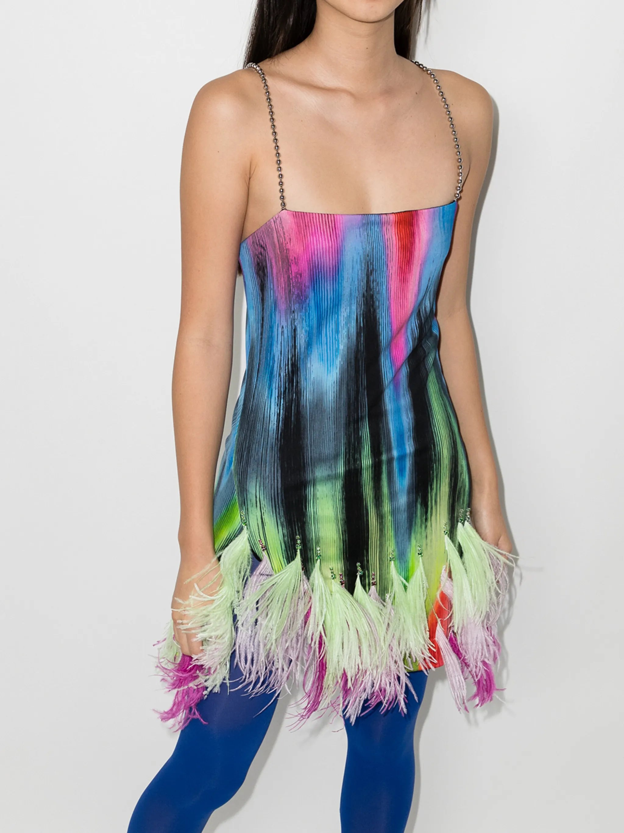 Fujiko feather-trim sleeveless minidress