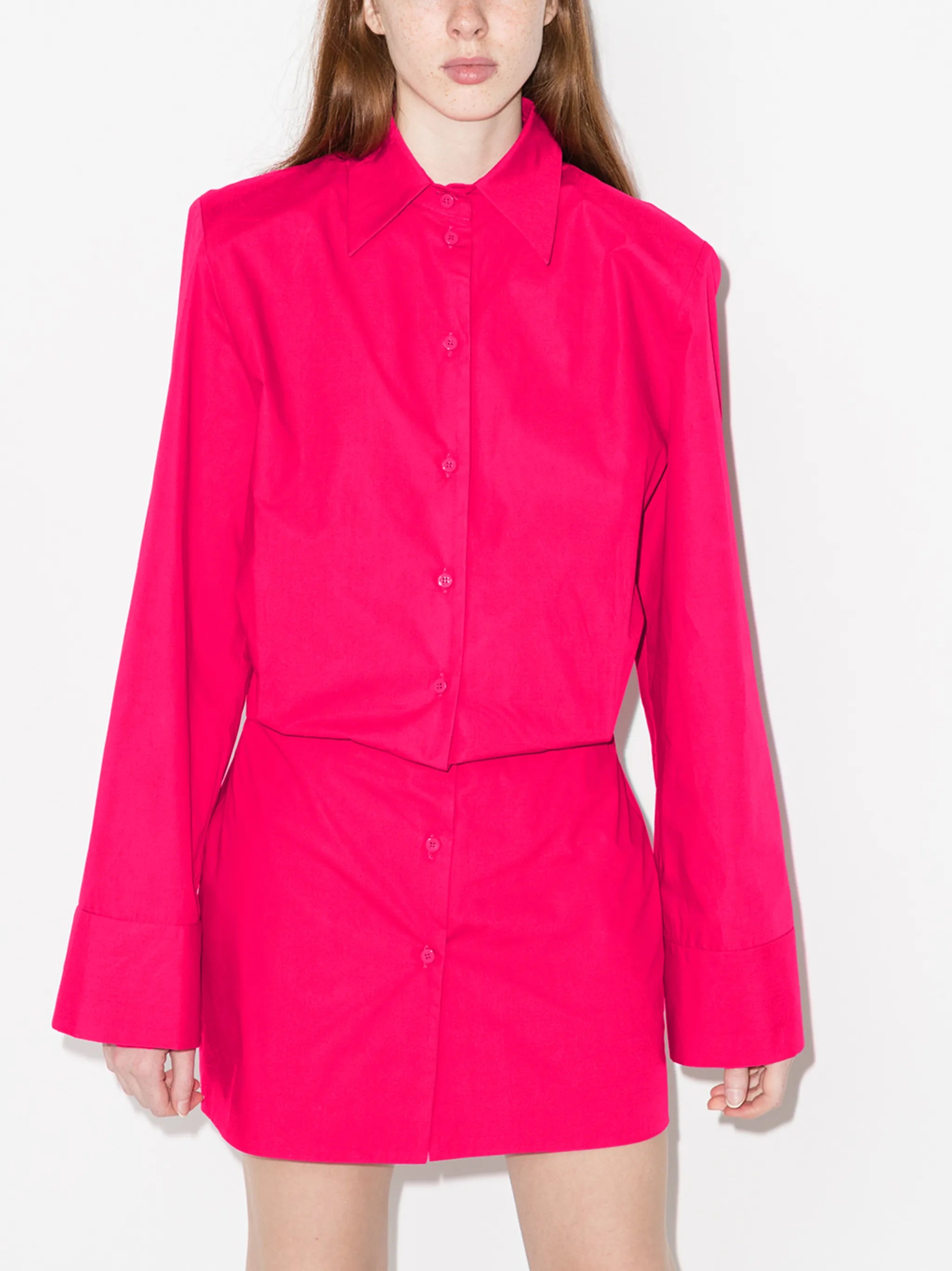 wide-sleeve cotton shirt dress