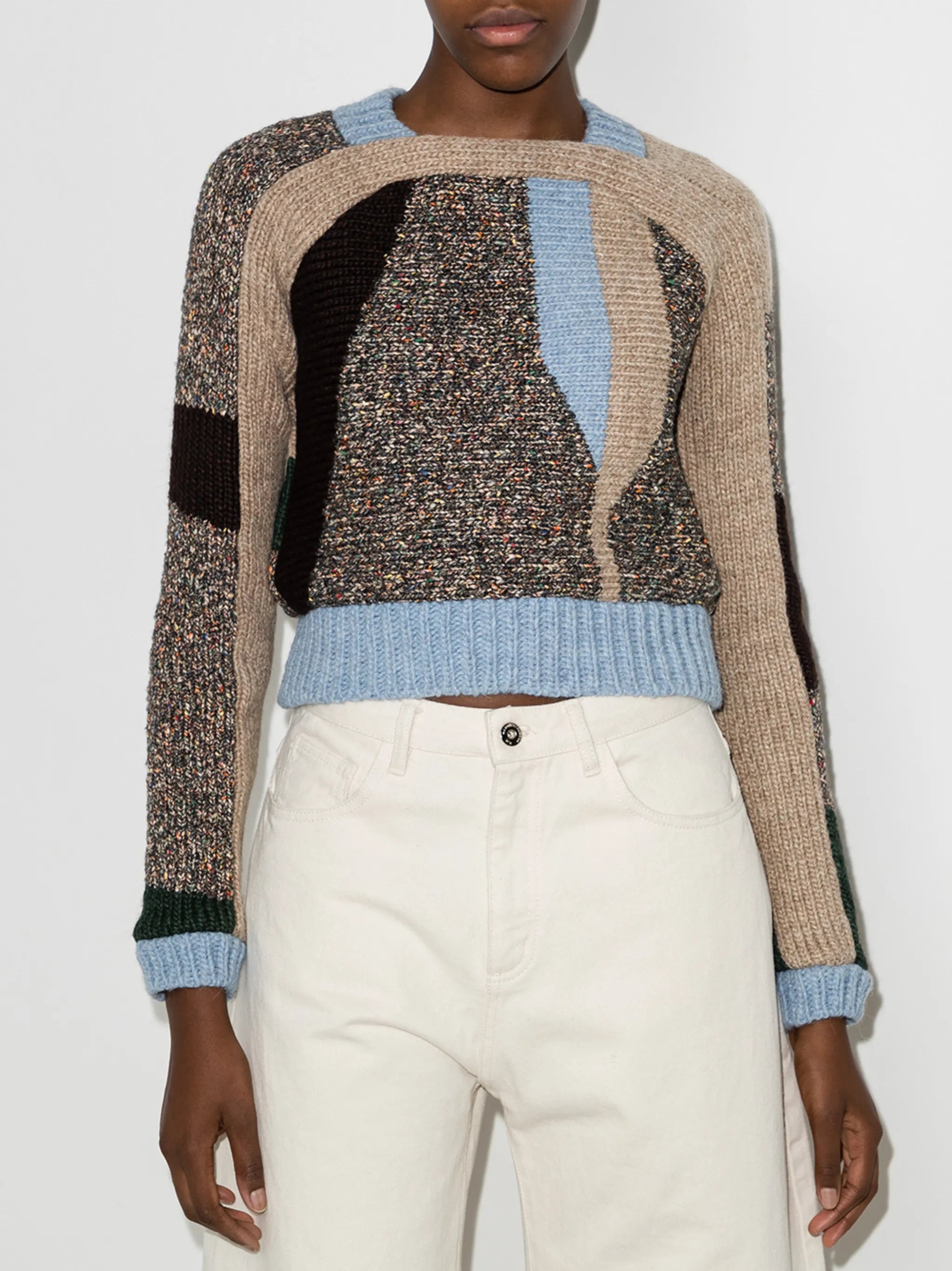 Handloomed colour-block jumper