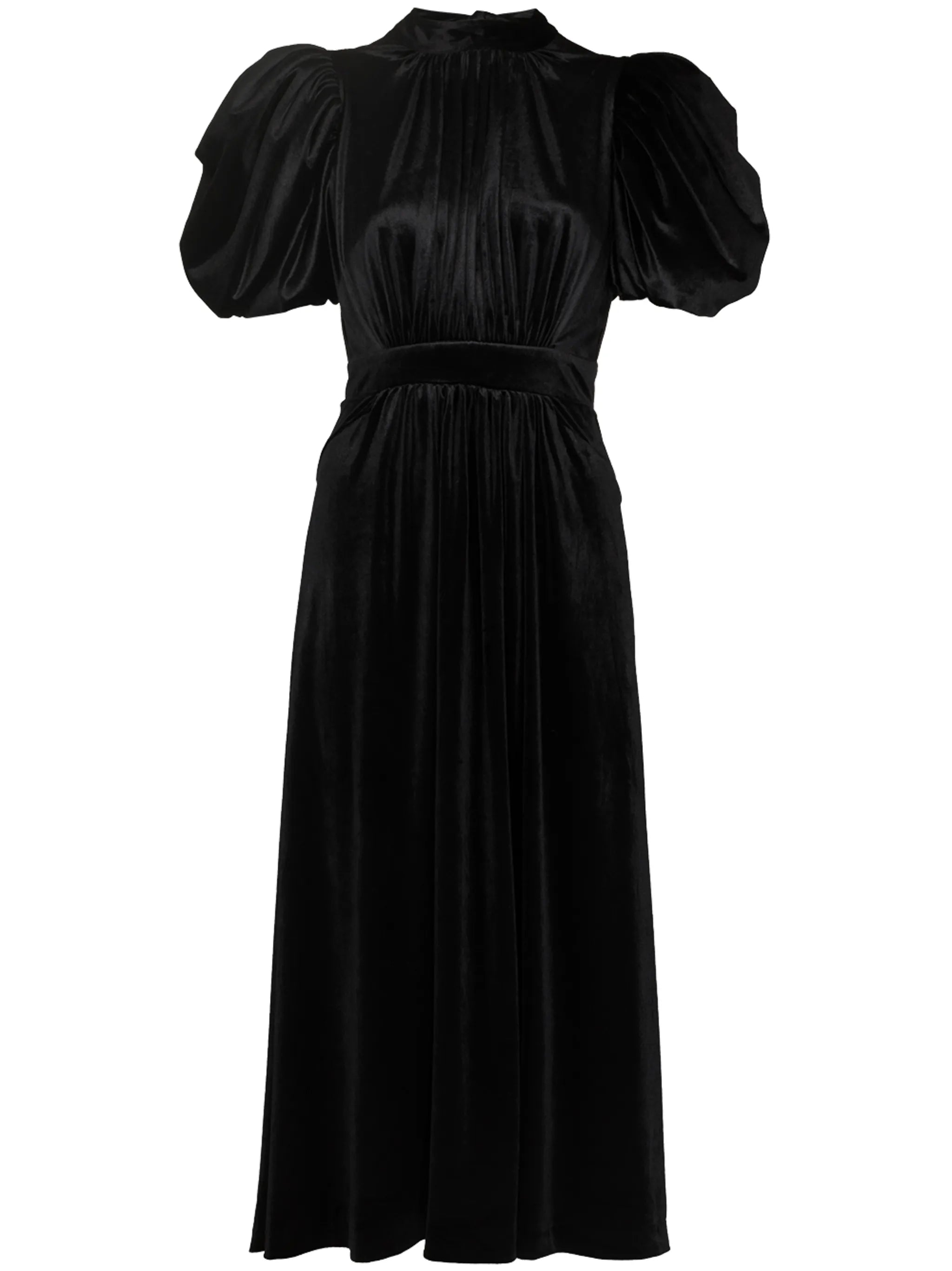 Noon puff-sleeve velvet-effect dress