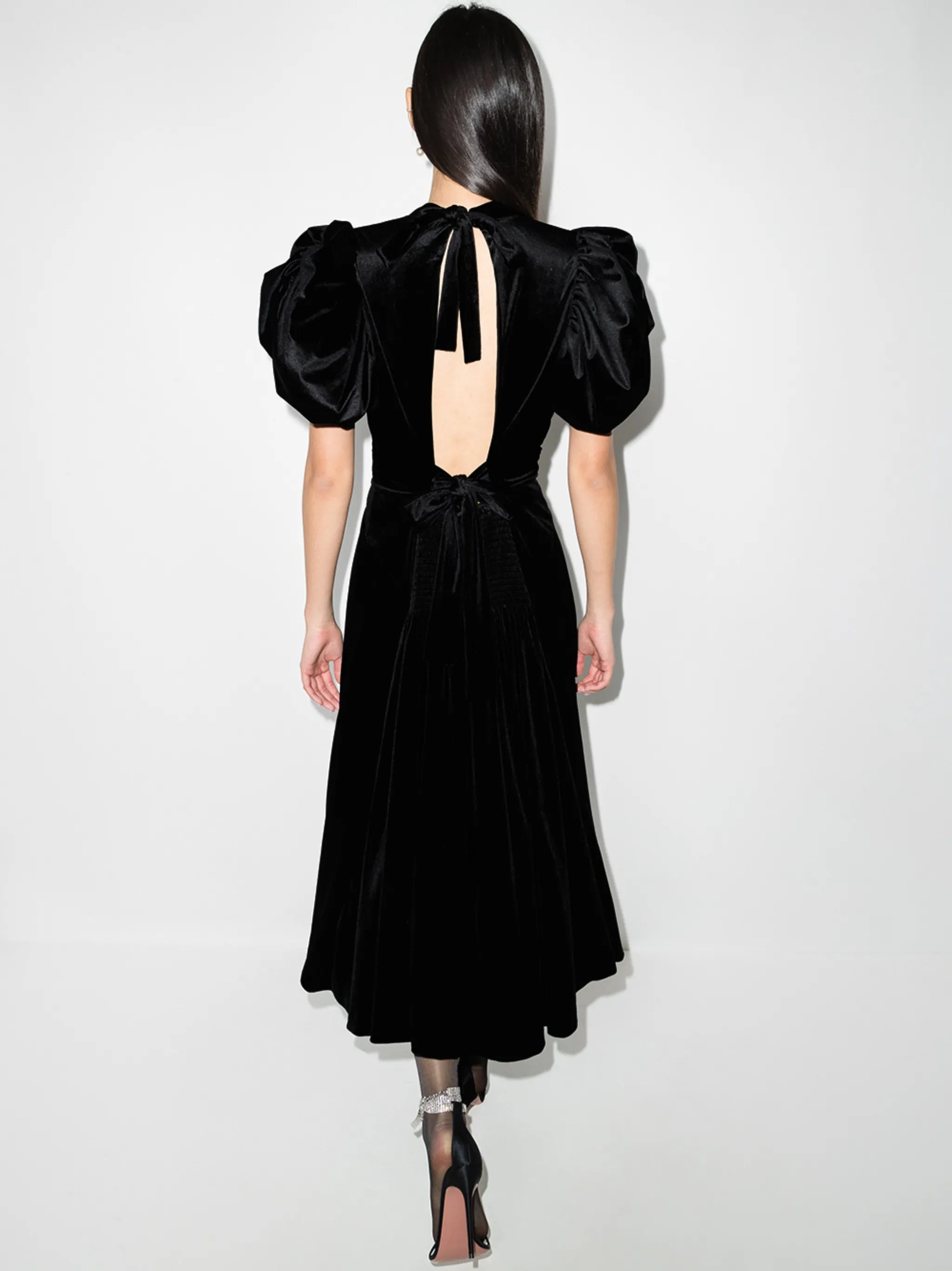 Noon puff-sleeve velvet-effect dress