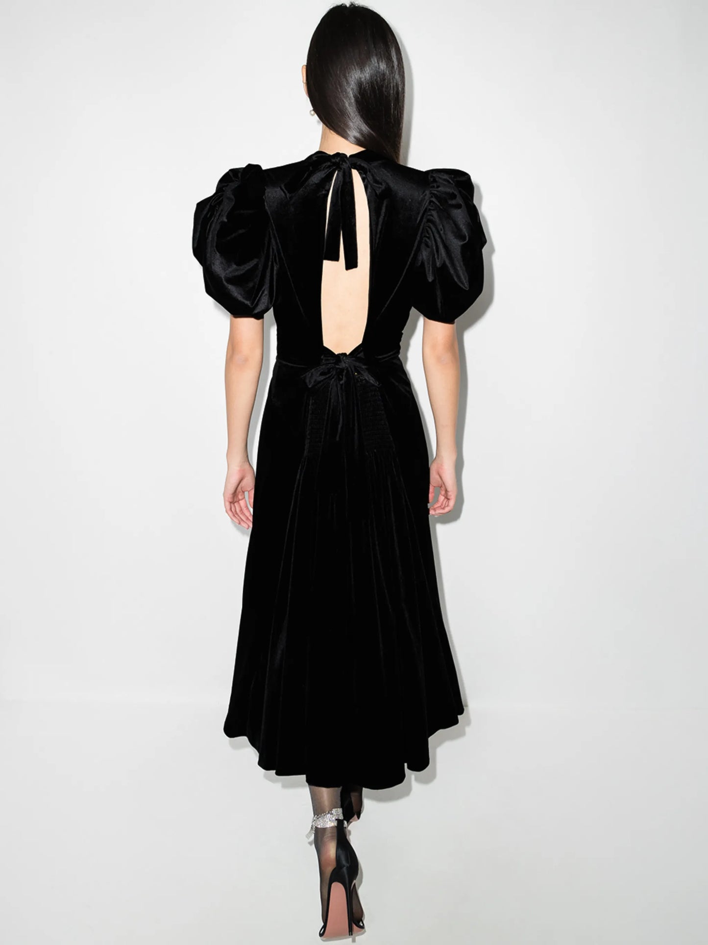 Noon puff-sleeve velvet-effect dress
